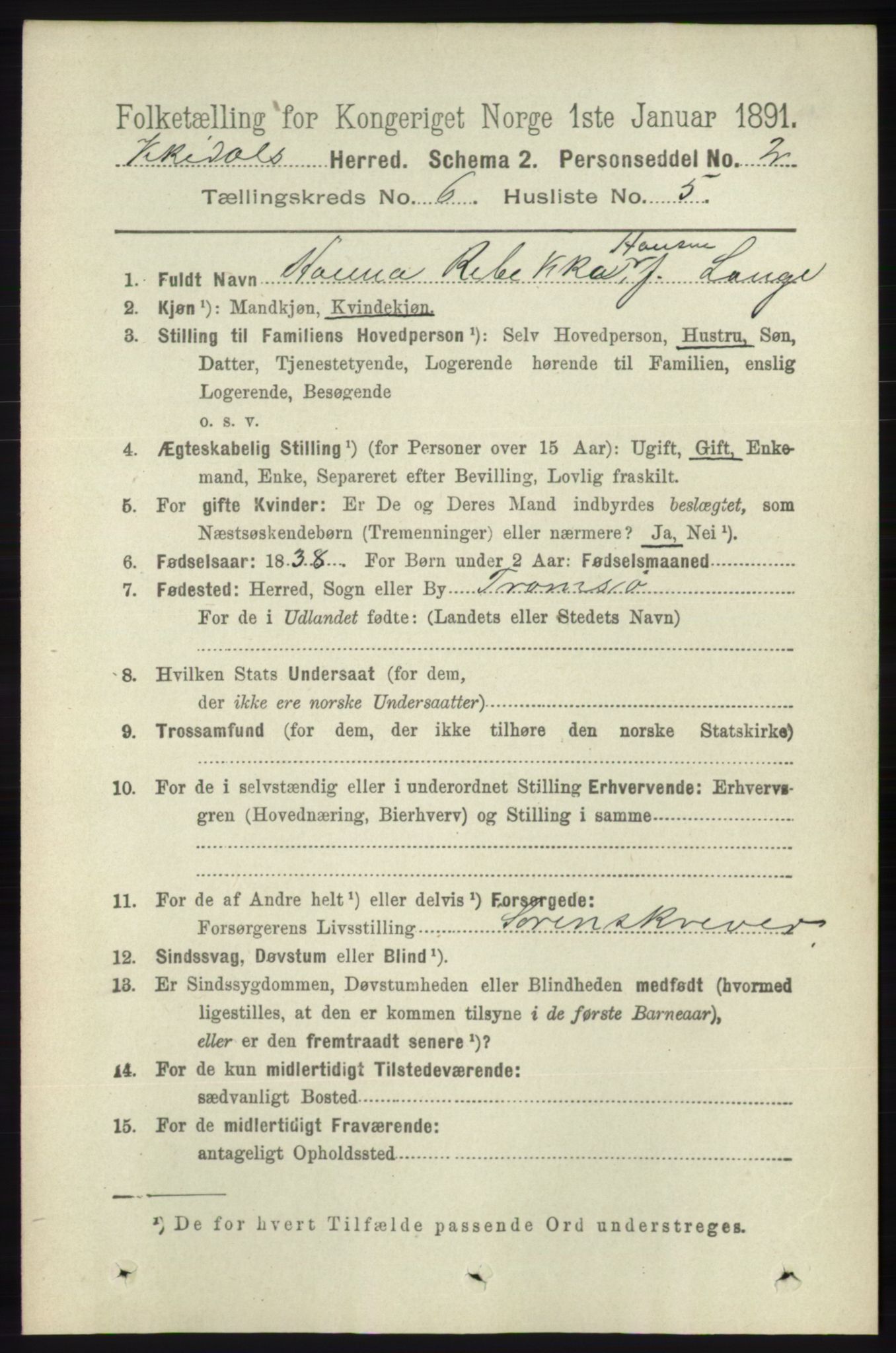 RA, 1891 census for 1157 Vikedal, 1891, p. 1586