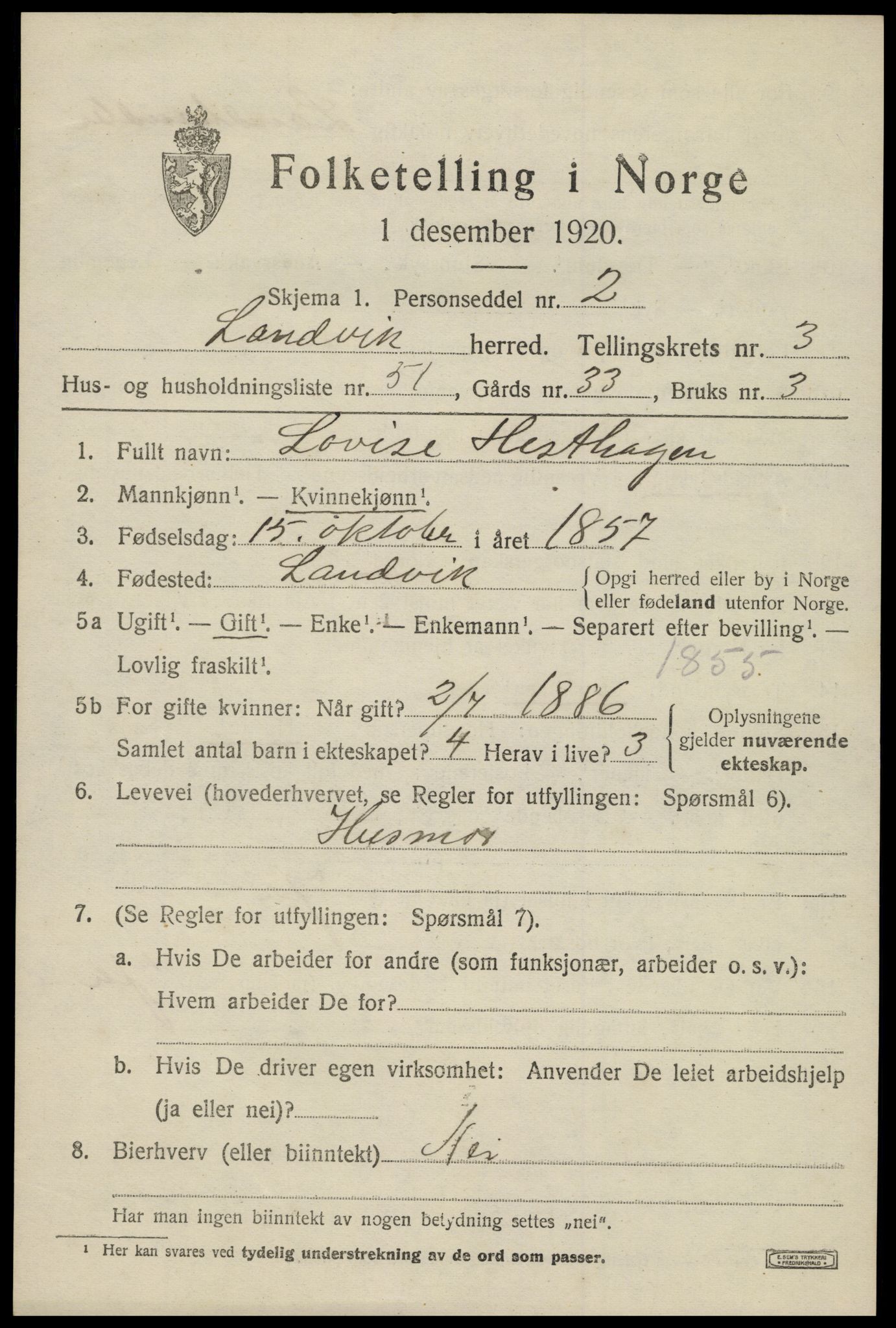 SAK, 1920 census for Landvik, 1920, p. 3392