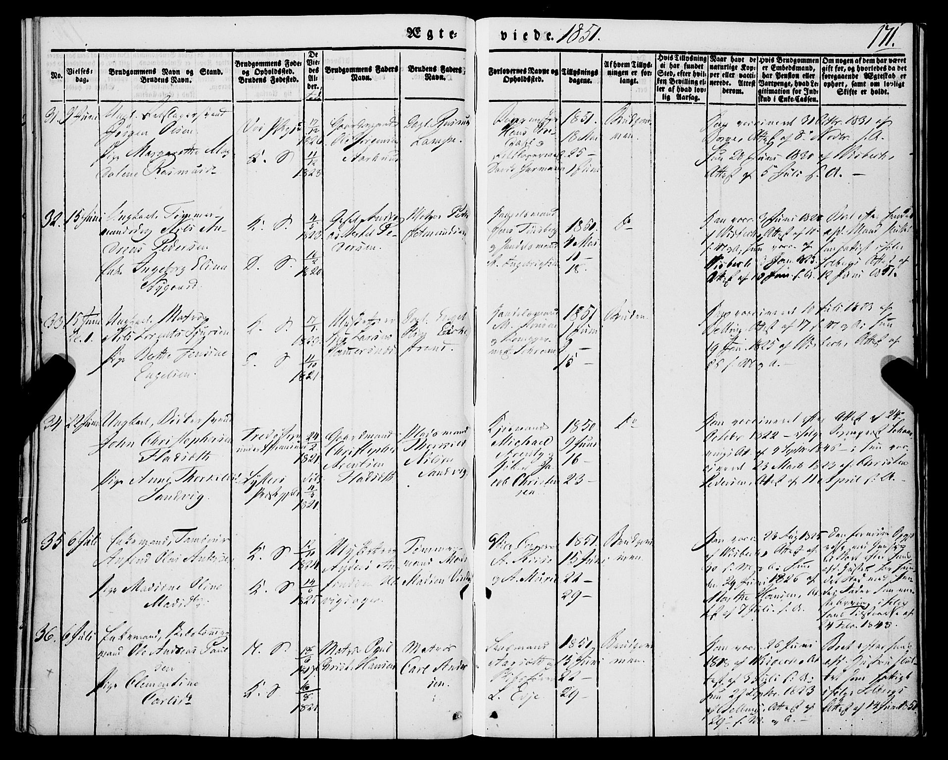 Korskirken sokneprestembete, AV/SAB-A-76101/H/Haa/L0034: Parish register (official) no. D 1, 1832-1852, p. 171