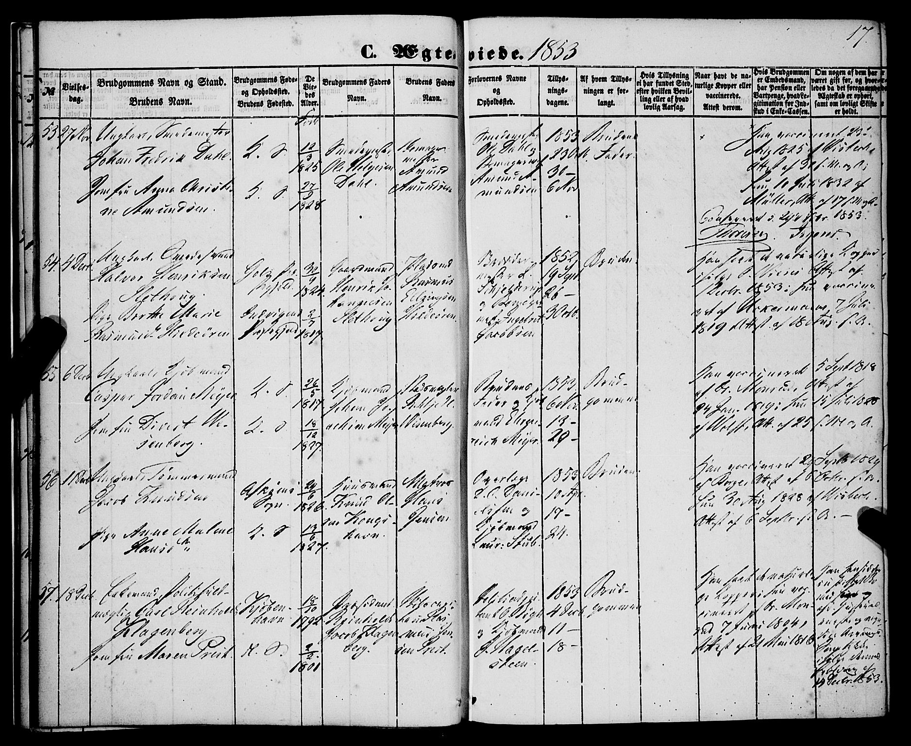 Korskirken sokneprestembete, AV/SAB-A-76101/H/Haa/L0035: Parish register (official) no. D 2, 1852-1867, p. 17