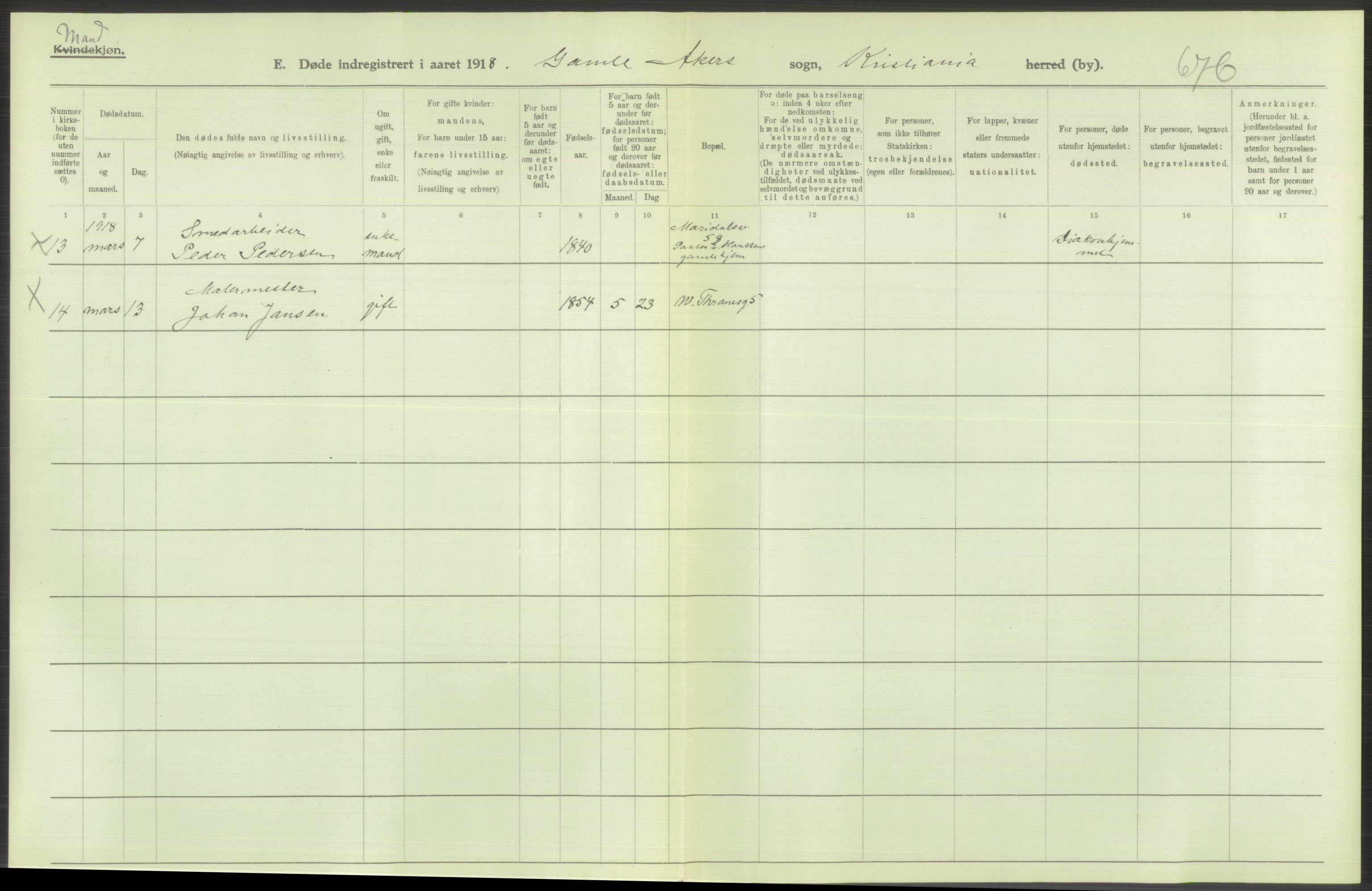 Statistisk sentralbyrå, Sosiodemografiske emner, Befolkning, AV/RA-S-2228/D/Df/Dfb/Dfbh/L0010: Kristiania: Døde, 1918, p. 316