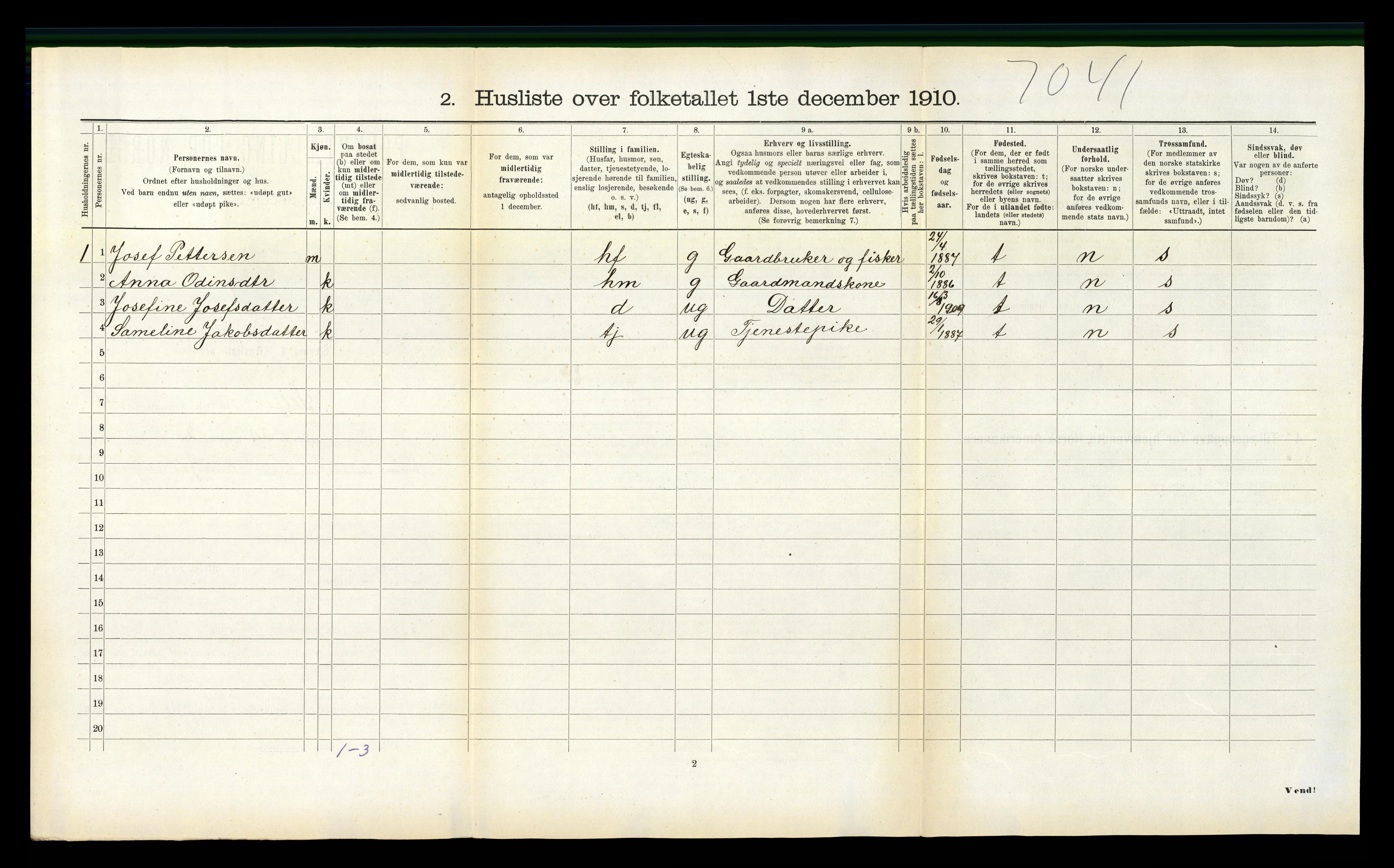 RA, 1910 census for Selje, 1910, p. 389