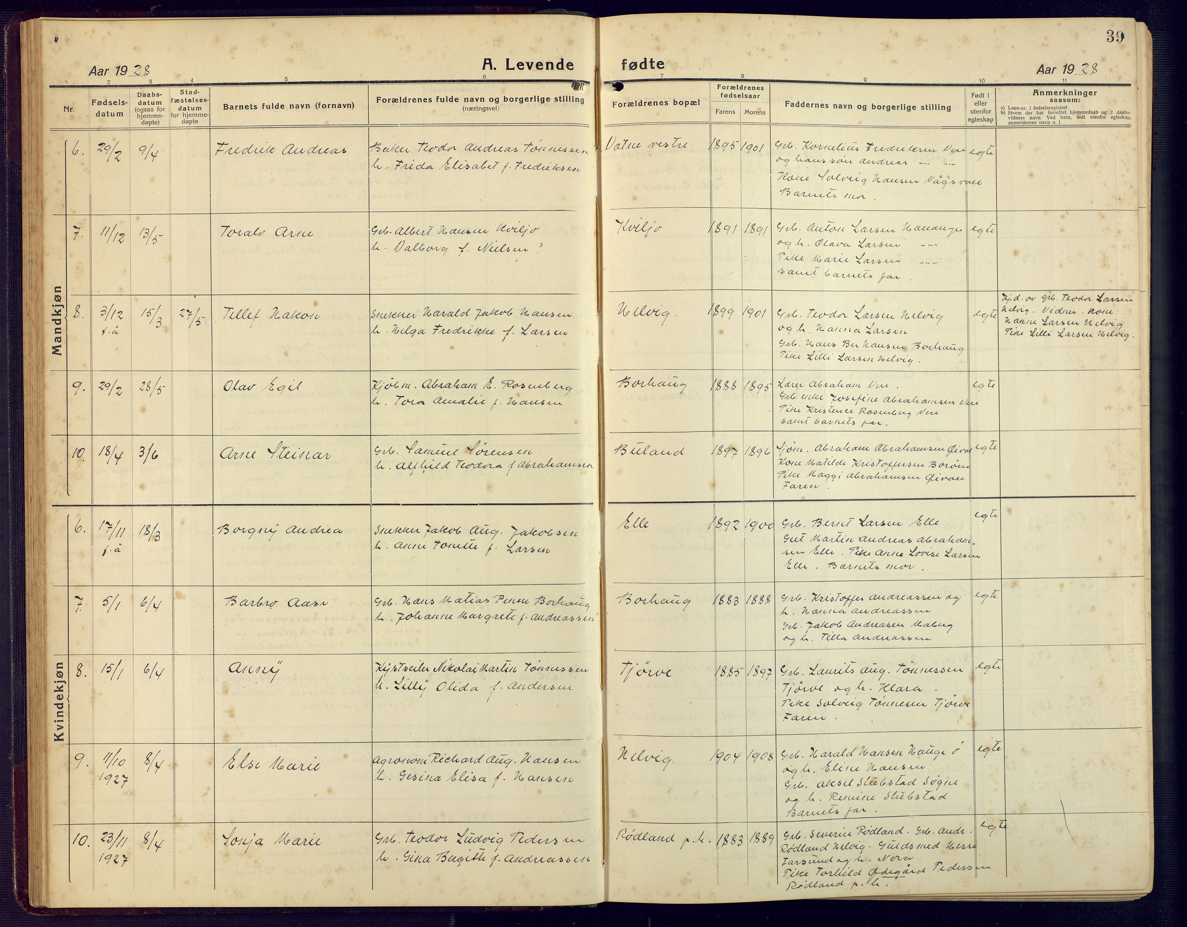 Lista sokneprestkontor, AV/SAK-1111-0027/F/Fb/L0006: Parish register (copy) no. B 6, 1924-1947, p. 39