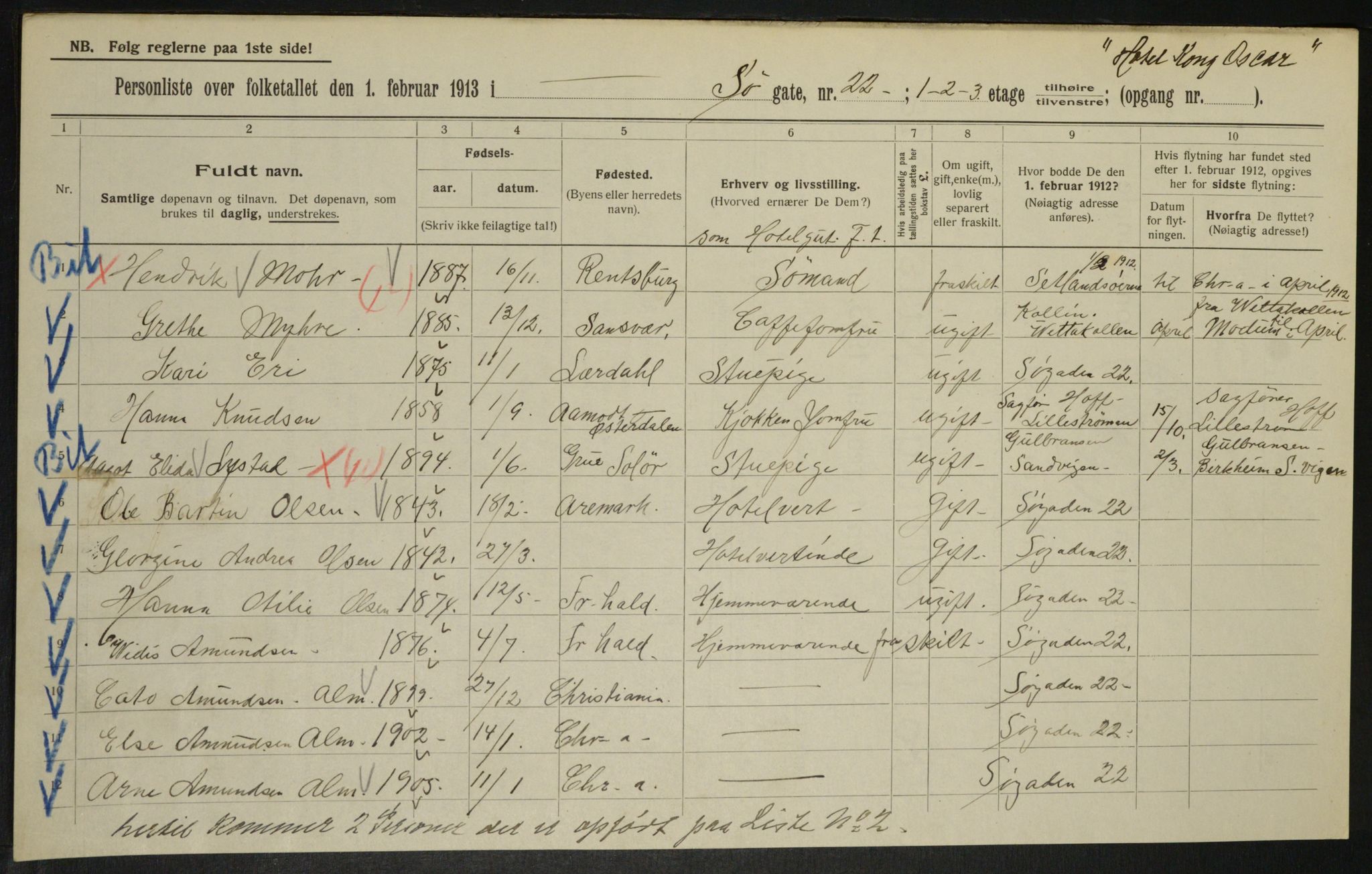 OBA, Municipal Census 1913 for Kristiania, 1913, p. 95273