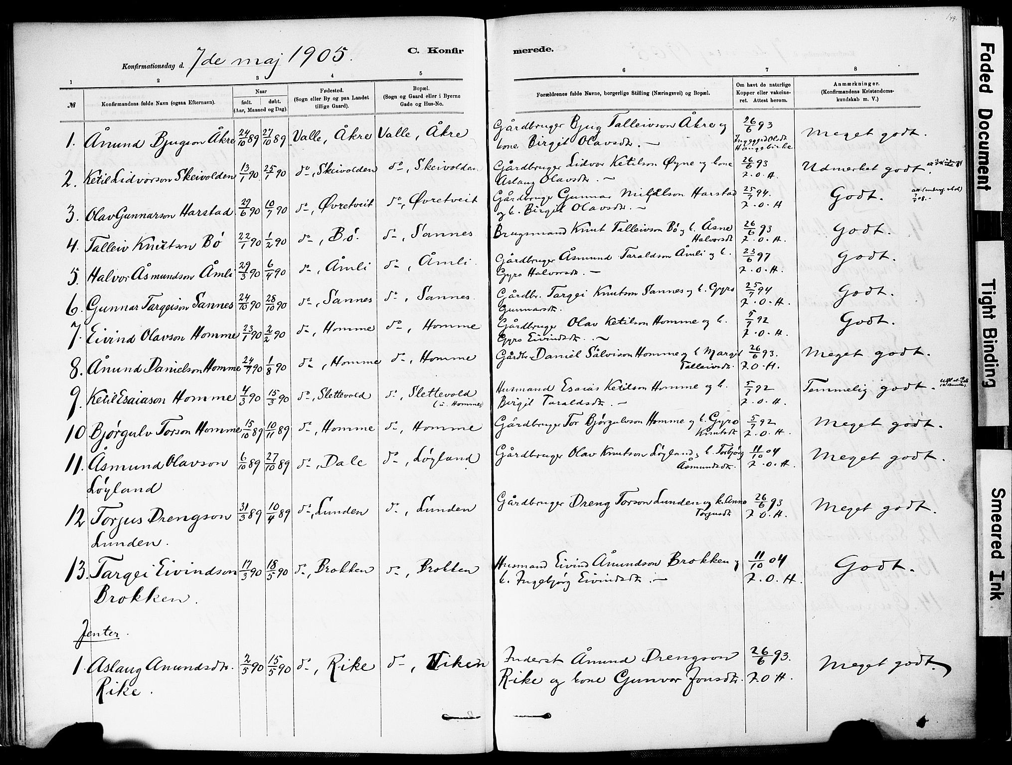 Valle sokneprestkontor, AV/SAK-1111-0044/F/Fa/Fac/L0009: Parish register (official) no. A 9, 1882-1913, p. 149