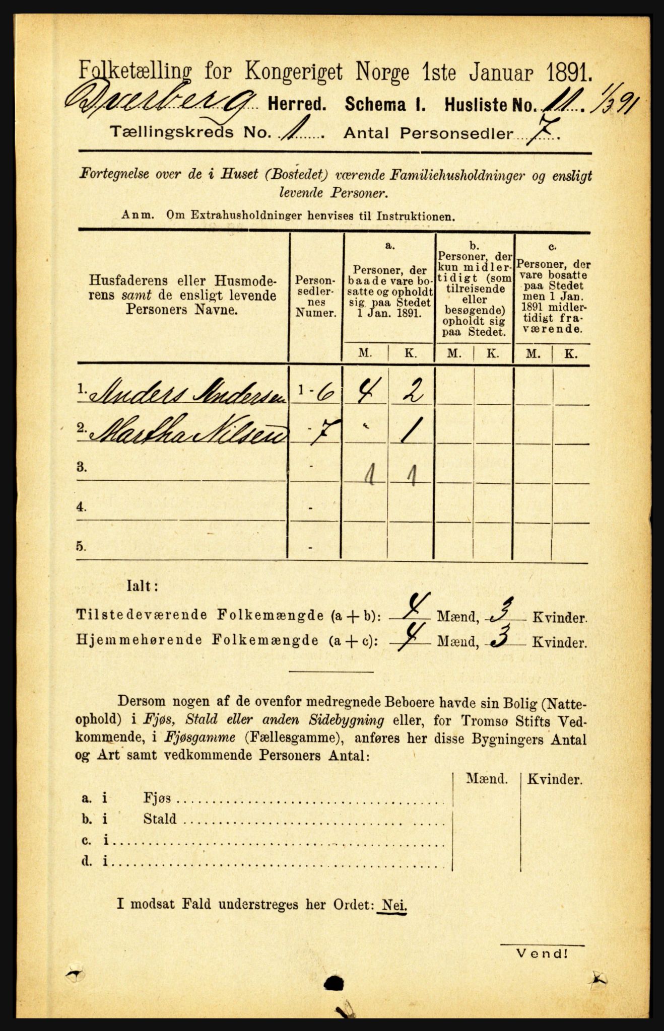 RA, 1891 census for 1872 Dverberg, 1891, p. 34