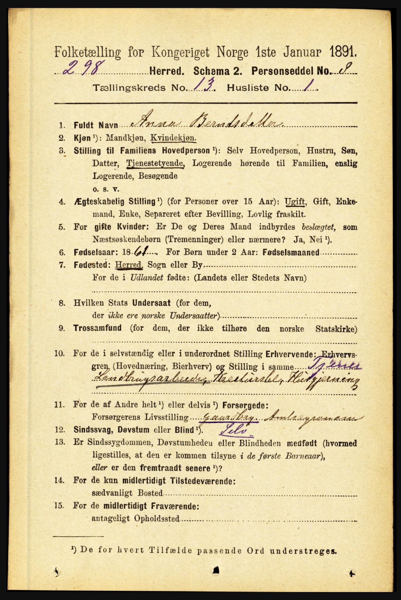 RA, 1891 census for 1429 Ytre Holmedal, 1891, p. 3438