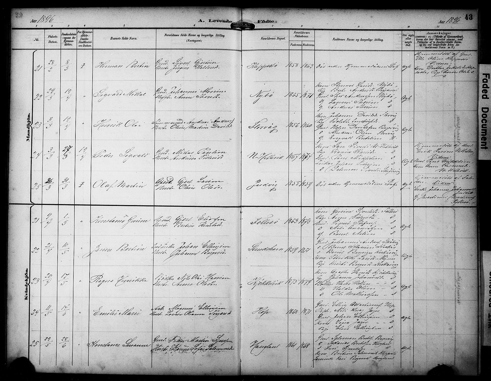 Askøy Sokneprestembete, SAB/A-74101/H/Ha/Hab/Haba/L0009: Parish register (copy) no. A 9, 1894-1903, p. 43
