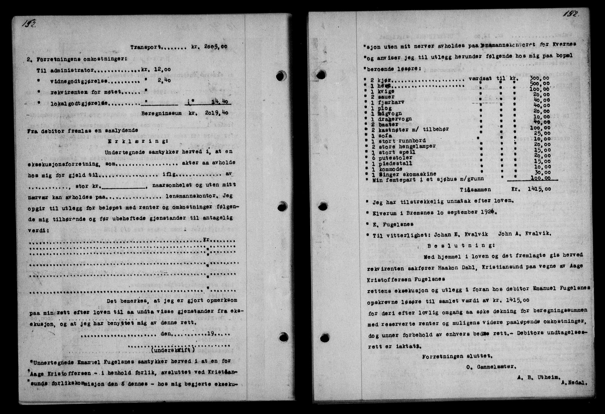 Nordmøre sorenskriveri, AV/SAT-A-4132/1/2/2Ca/L0061: Mortgage book no. 51, 1926-1927, Deed date: 13.11.1926