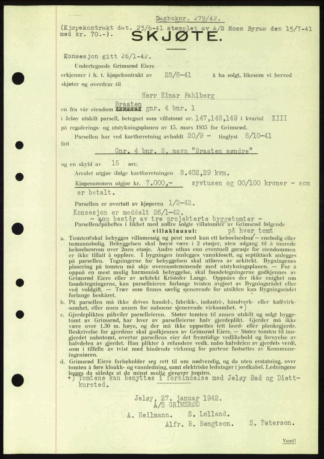 Moss sorenskriveri, SAO/A-10168: Mortgage book no. A9, 1941-1942, Diary no: : 279/1942