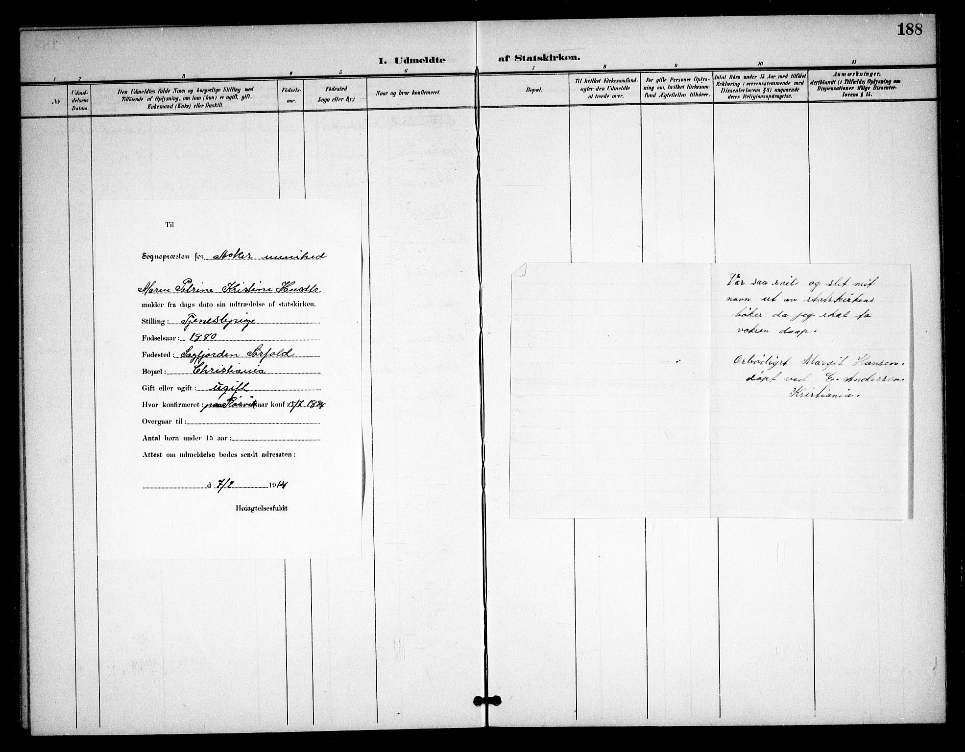 Asker prestekontor Kirkebøker, SAO/A-10256a/F/Fa/L0016: Parish register (official) no. I 16, 1900-1917, p. 188