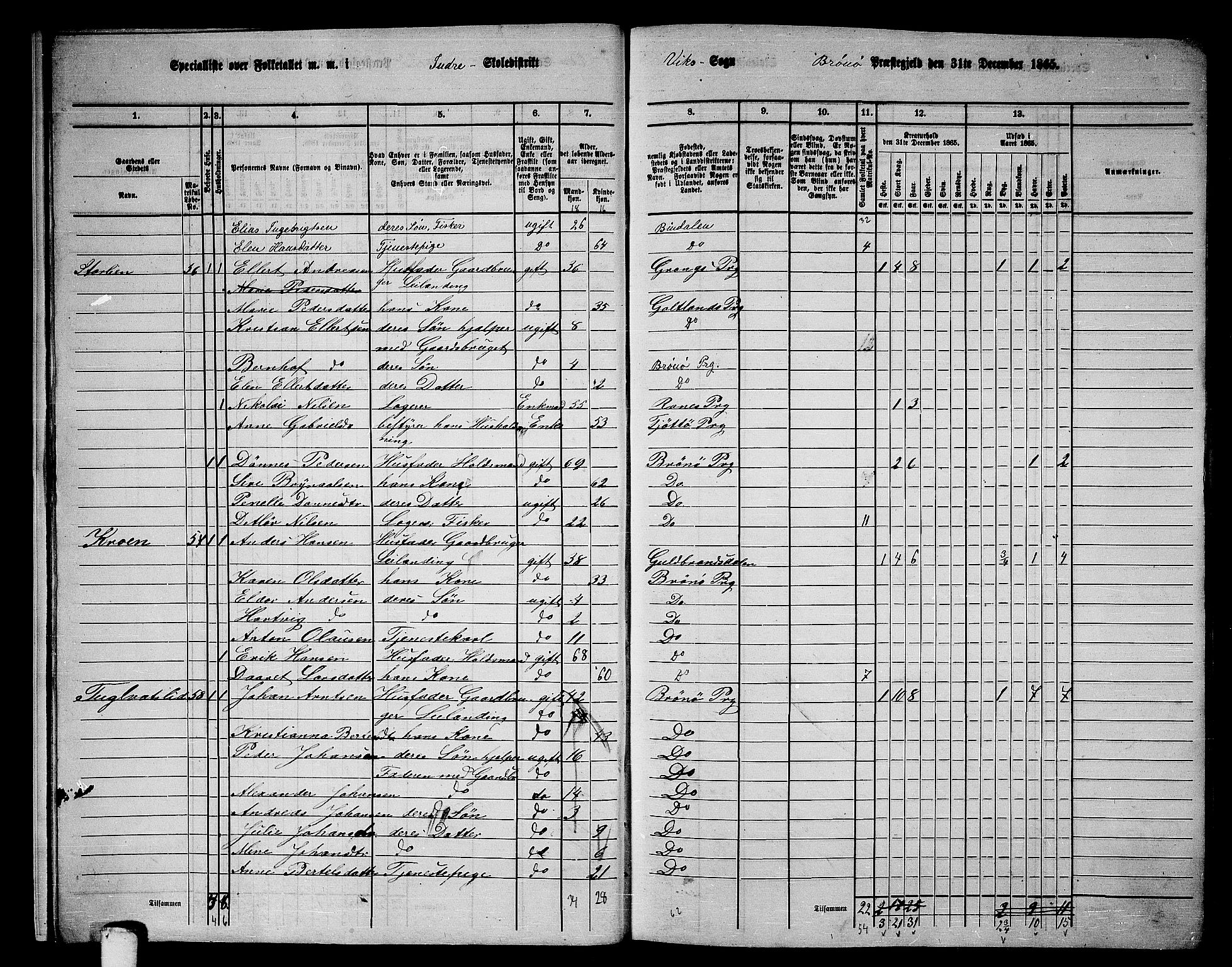 RA, 1865 census for Brønnøy, 1865, p. 14