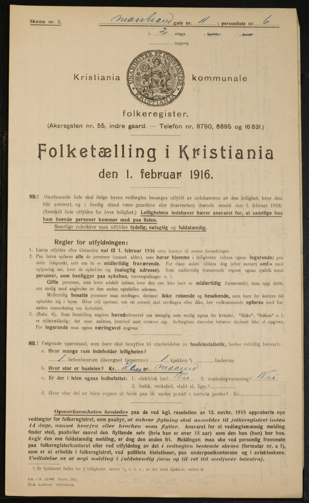 OBA, Municipal Census 1916 for Kristiania, 1916, p. 66368