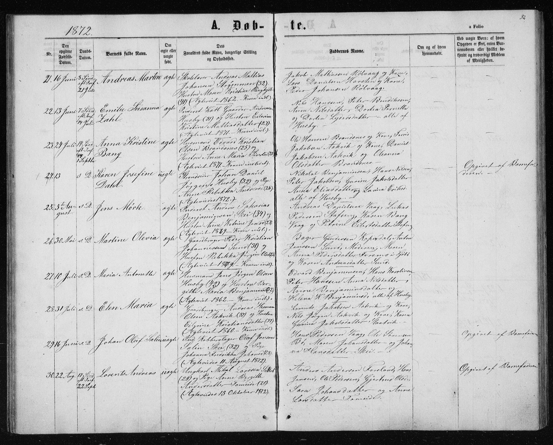 Ministerialprotokoller, klokkerbøker og fødselsregistre - Nordland, AV/SAT-A-1459/835/L0531: Parish register (copy) no. 835C03, 1865-1877, p. 32