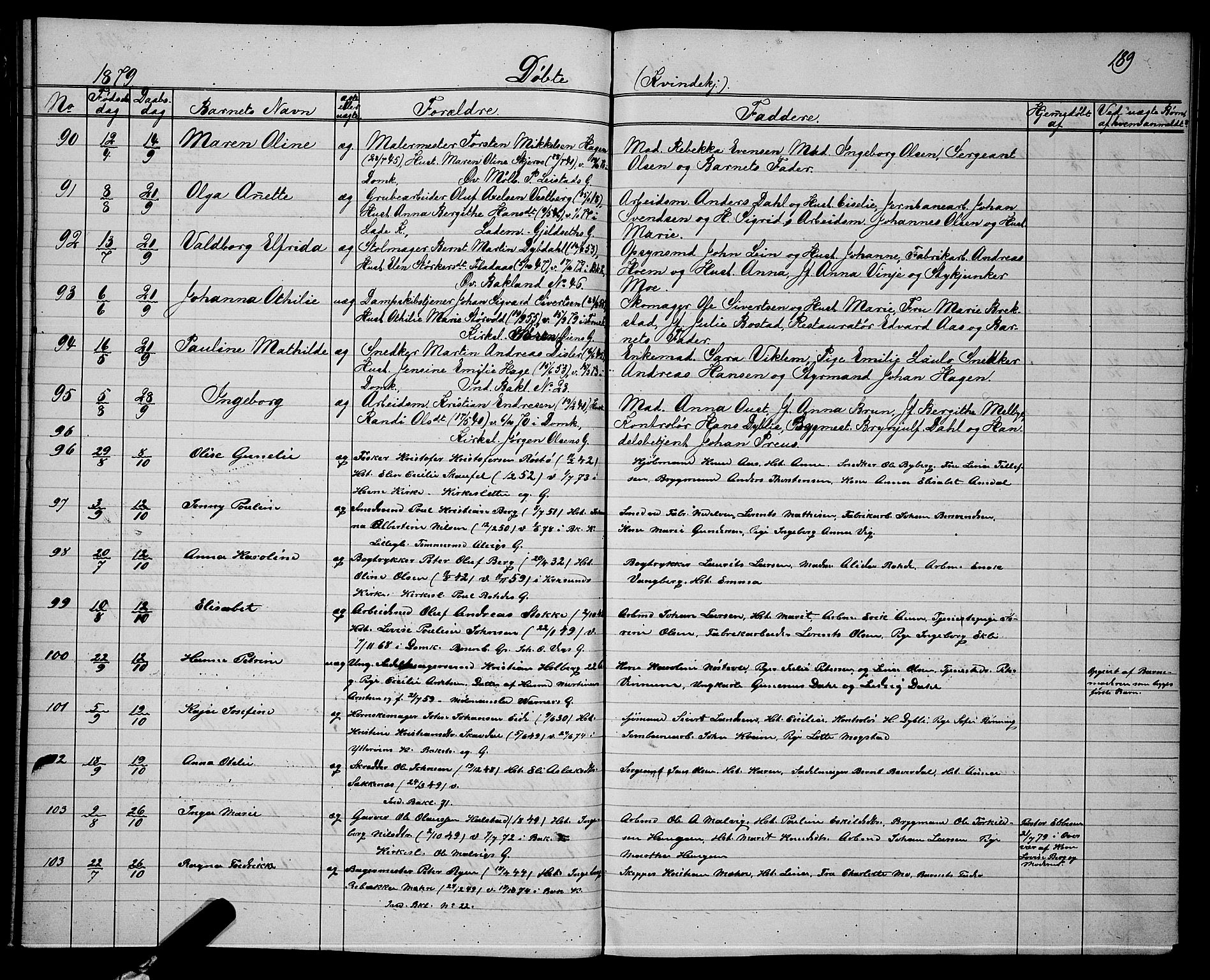 Ministerialprotokoller, klokkerbøker og fødselsregistre - Sør-Trøndelag, SAT/A-1456/604/L0220: Parish register (copy) no. 604C03, 1870-1885, p. 189