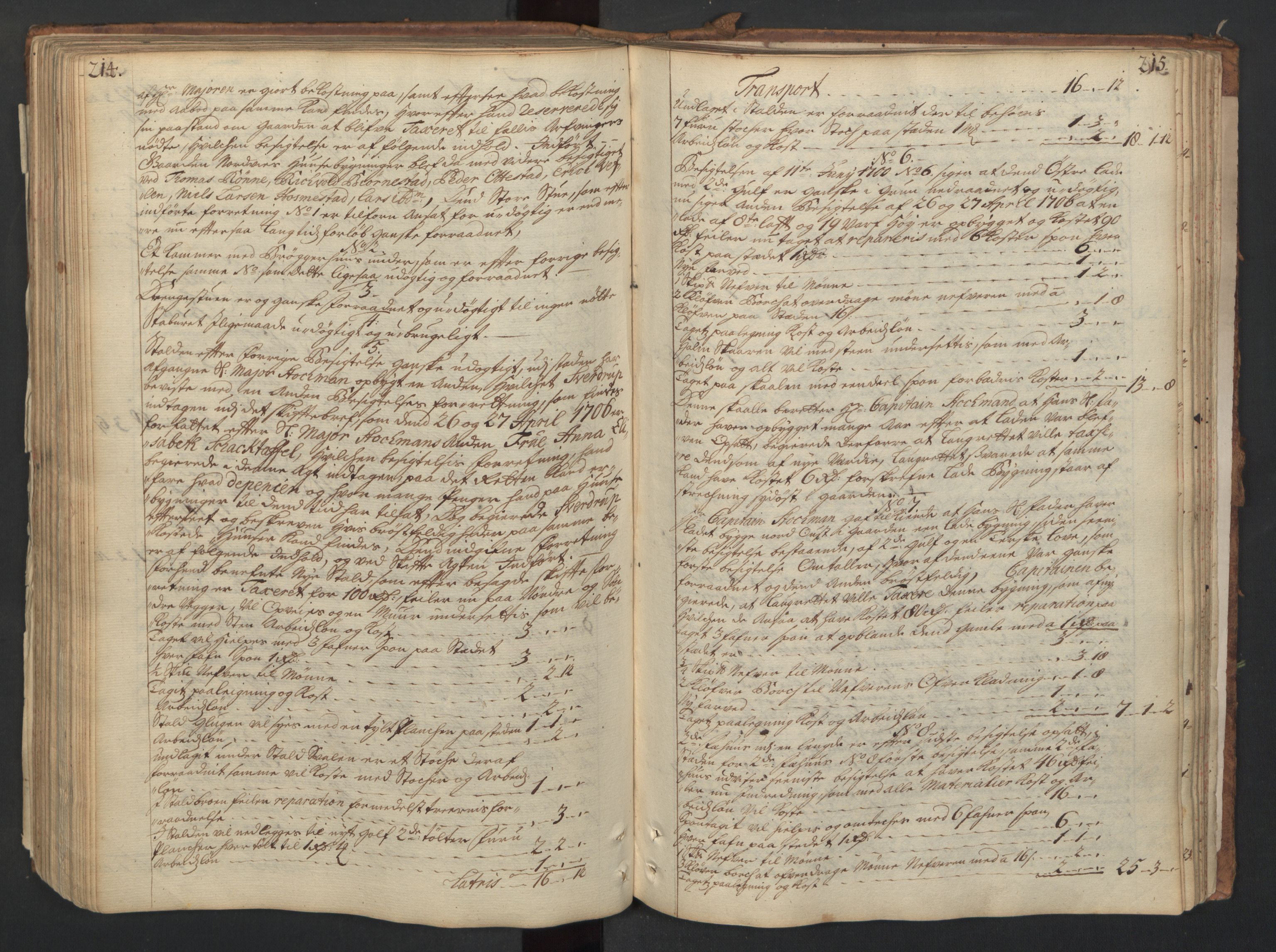 Forsvaret, Generalauditøren, AV/RA-RAFA-1772/F/Fj/Fjc/L0005: Skifteprotokol for 1ste søndenfjeldske dragonregiment, 1703-1736, p. 214-215