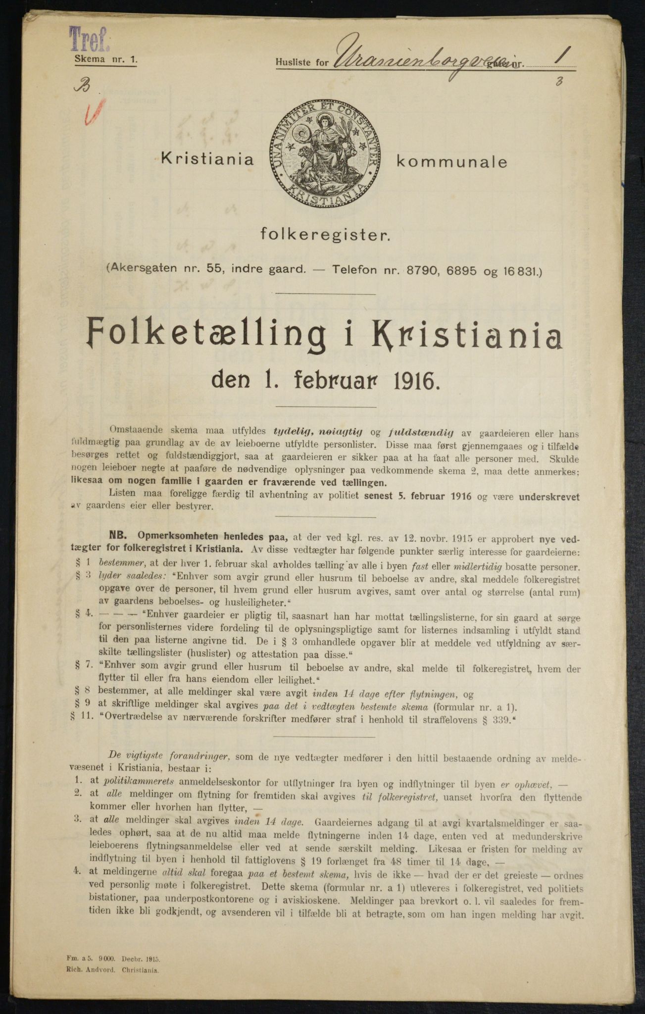 OBA, Municipal Census 1916 for Kristiania, 1916, p. 124073