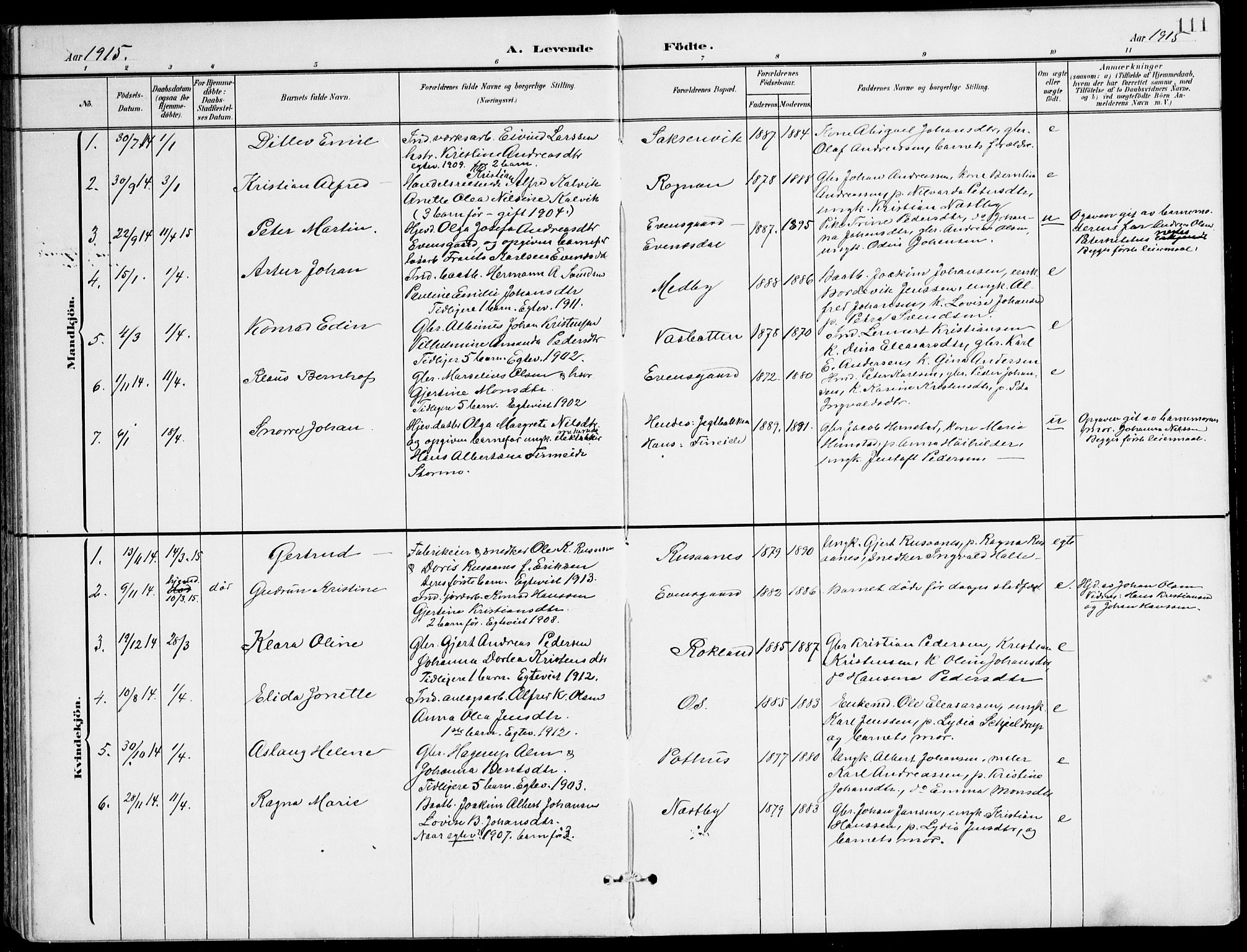 Ministerialprotokoller, klokkerbøker og fødselsregistre - Nordland, SAT/A-1459/847/L0672: Parish register (official) no. 847A12, 1902-1919, p. 111