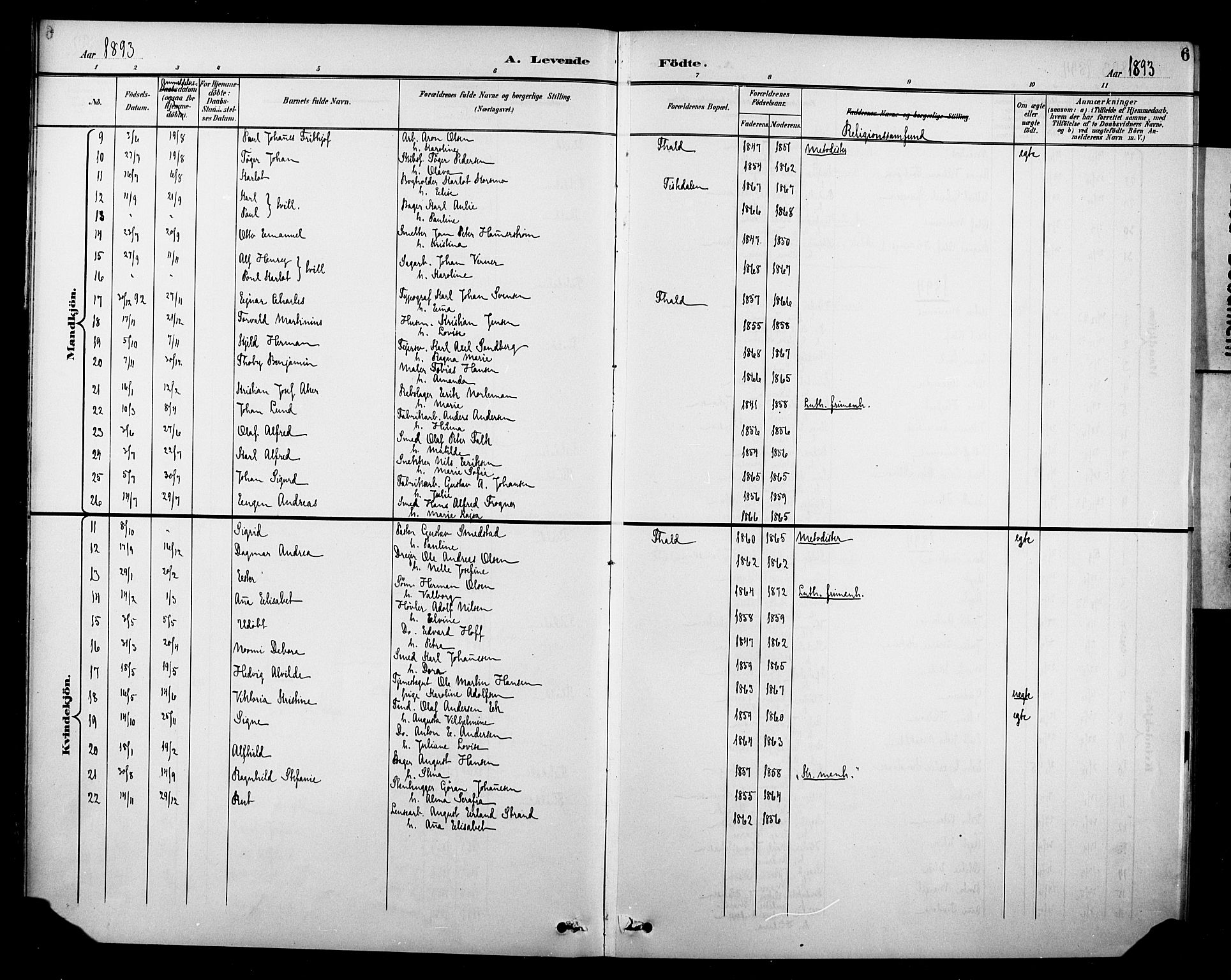 Halden prestekontor Kirkebøker, SAO/A-10909/F/Fb/L0001: Parish register (official) no. II 1, 1892-1932, p. 6