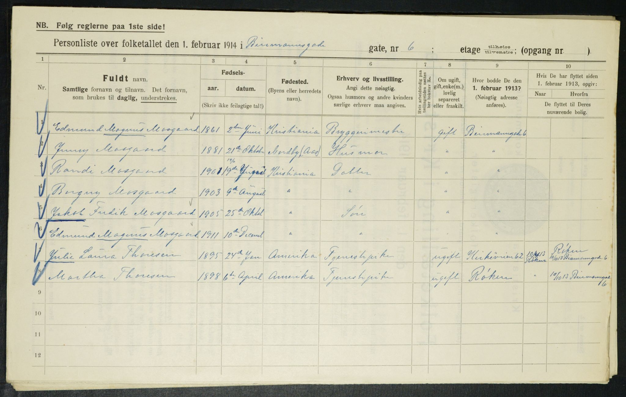 OBA, Municipal Census 1914 for Kristiania, 1914, p. 4796