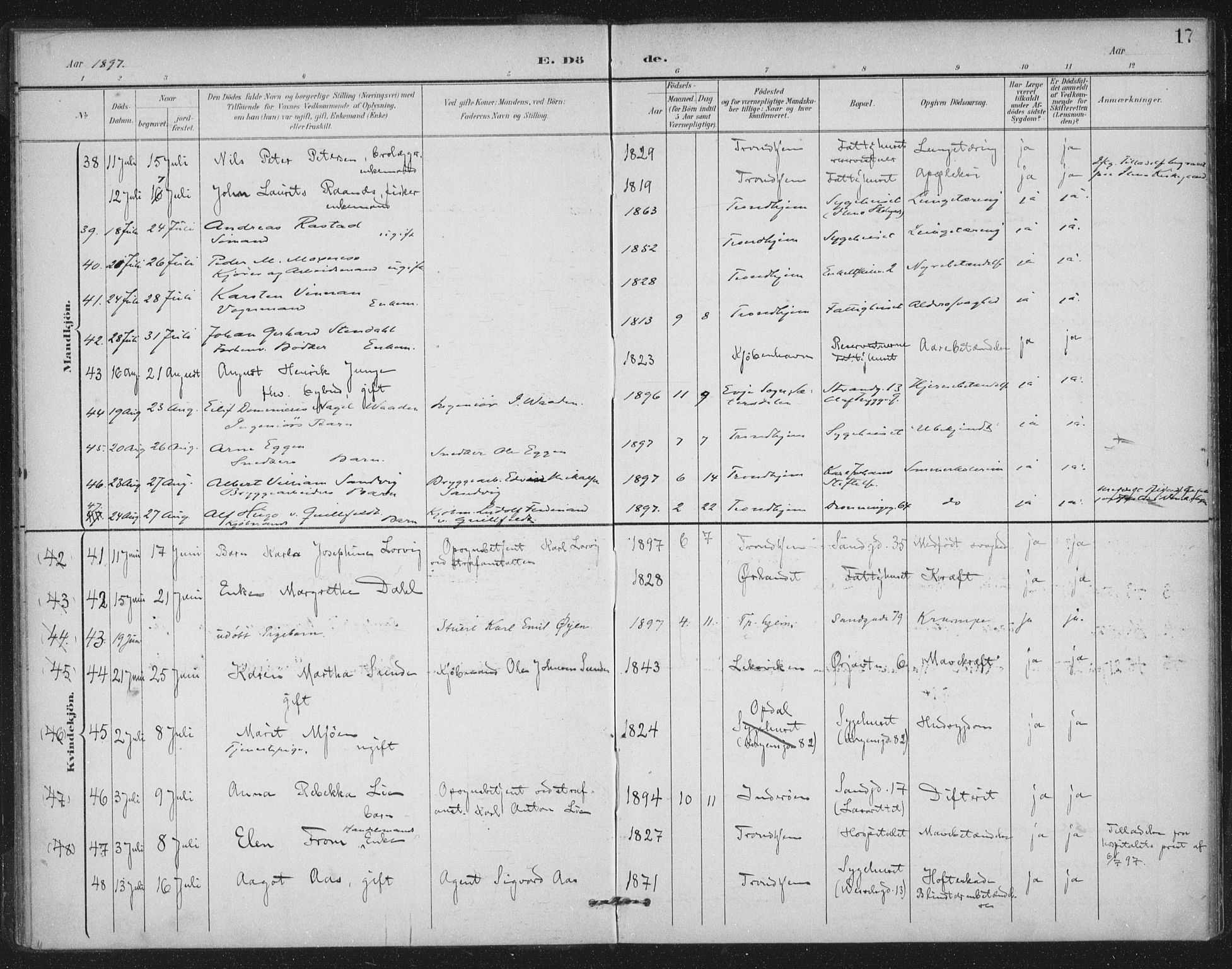 Ministerialprotokoller, klokkerbøker og fødselsregistre - Sør-Trøndelag, AV/SAT-A-1456/602/L0123: Parish register (official) no. 602A21, 1895-1910, p. 17