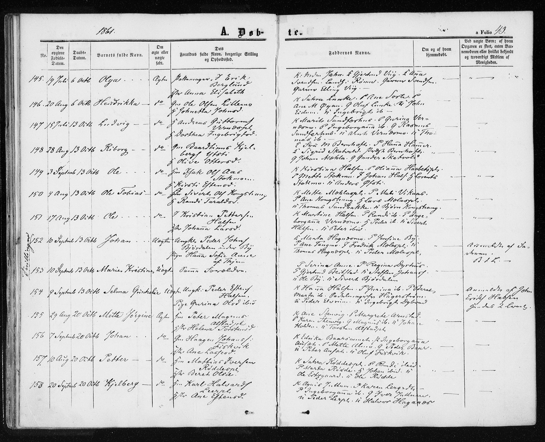 Ministerialprotokoller, klokkerbøker og fødselsregistre - Nord-Trøndelag, AV/SAT-A-1458/709/L0075: Parish register (official) no. 709A15, 1859-1870, p. 43