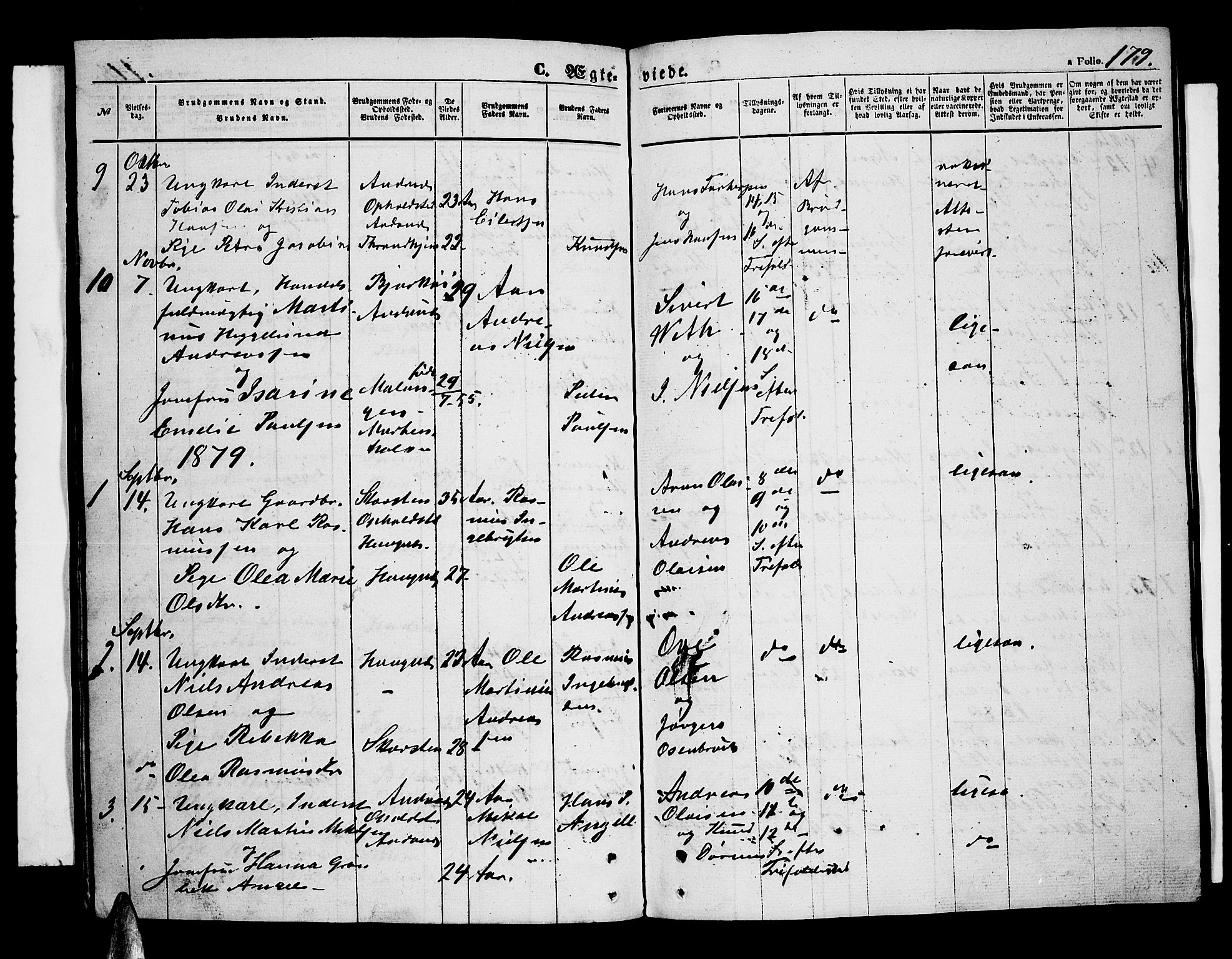 Ministerialprotokoller, klokkerbøker og fødselsregistre - Nordland, AV/SAT-A-1459/899/L1447: Parish register (copy) no. 899C02, 1855-1886, p. 179