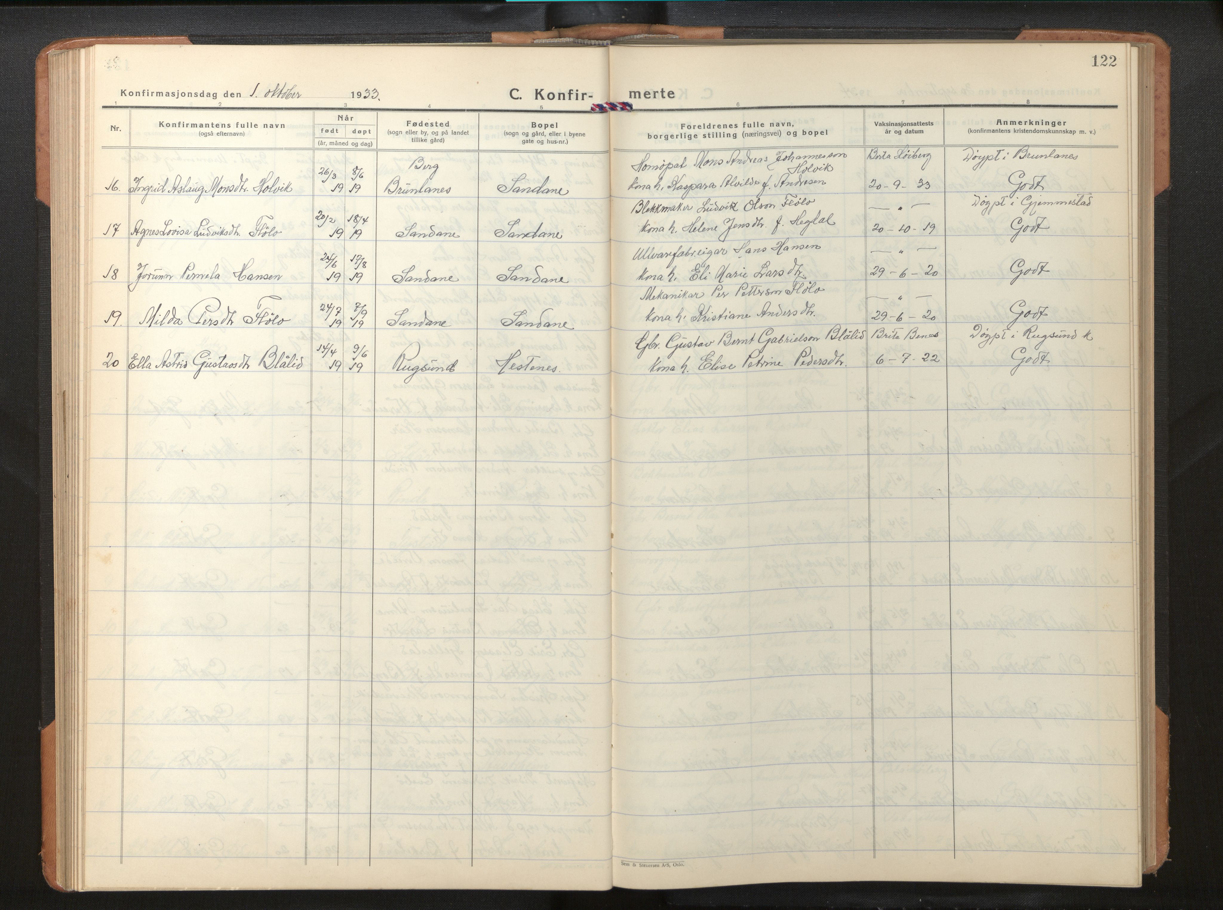 Gloppen sokneprestembete, AV/SAB-A-80101/H/Hab/Habb/L0005: Parish register (copy) no. B 5, 1931-1953, p. 121b-122a