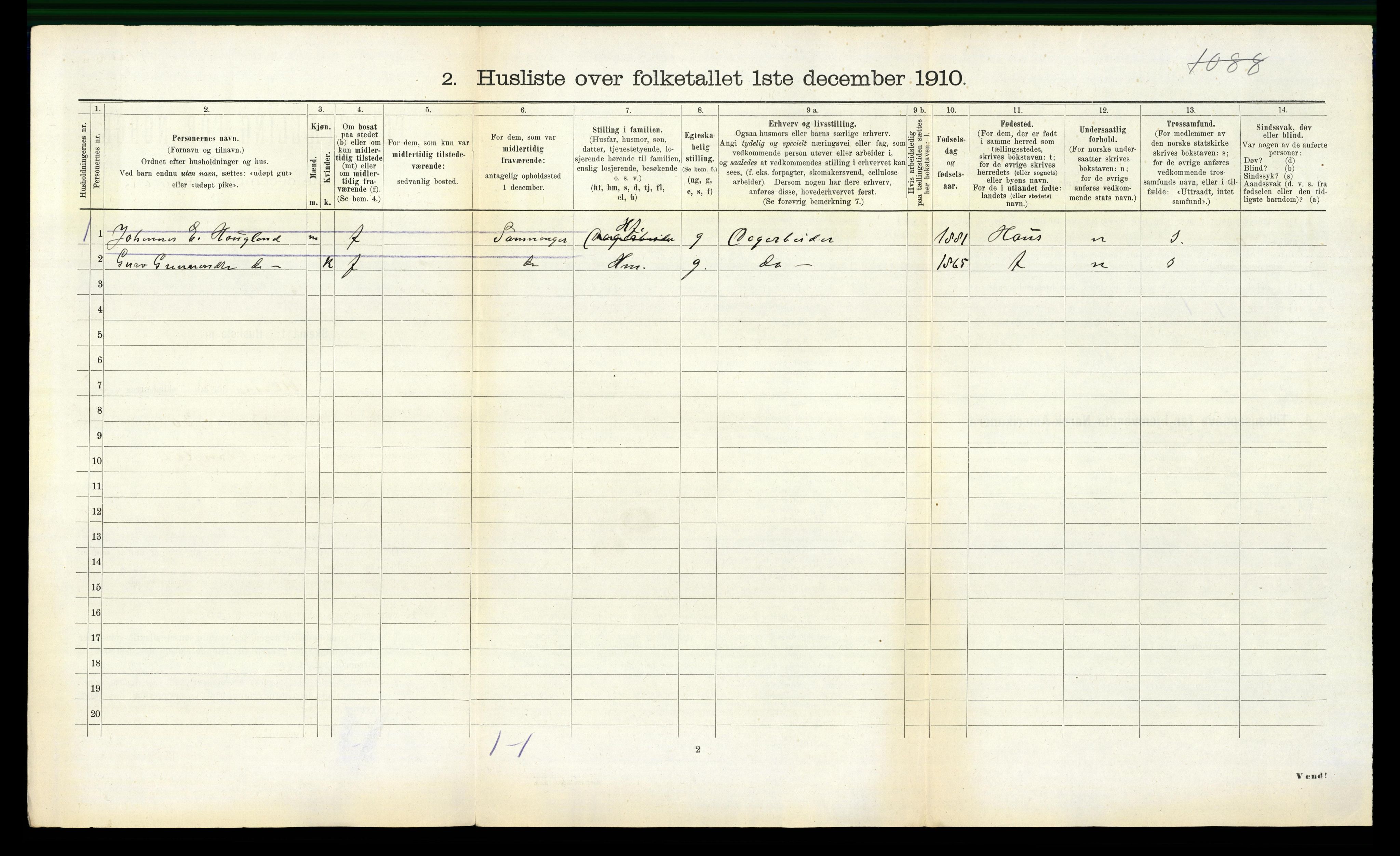 RA, 1910 census for Ulvik, 1910, p. 451