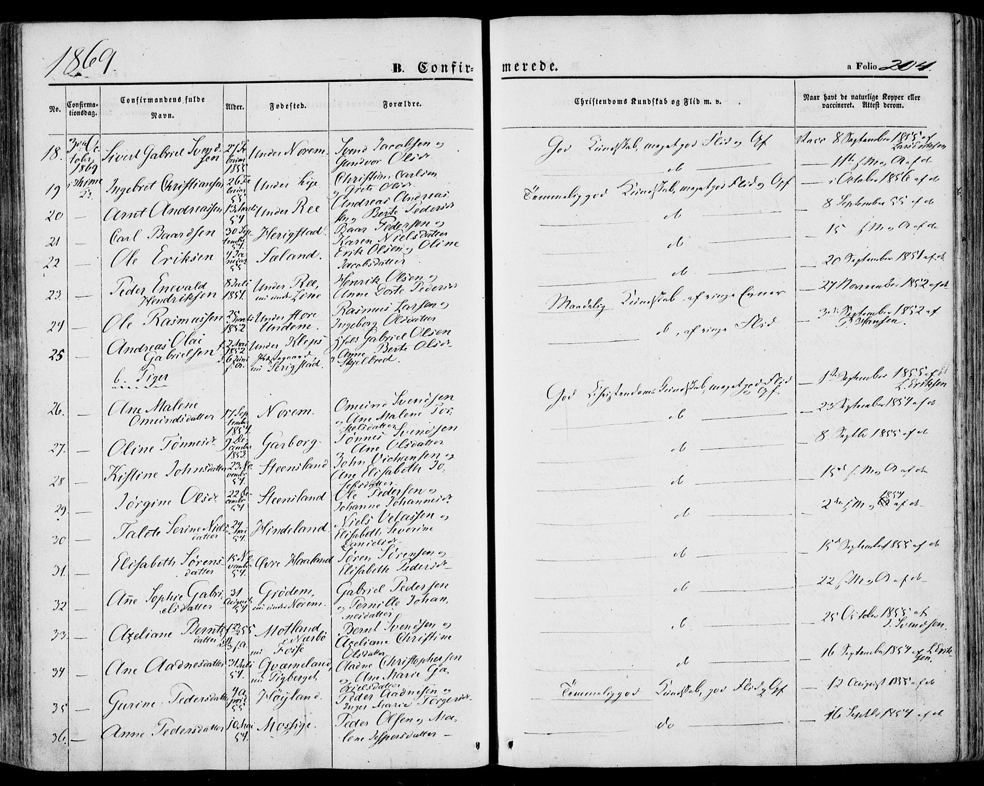 Lye sokneprestkontor, AV/SAST-A-101794/001/30BA/L0007: Parish register (official) no. A 6, 1856-1871, p. 204