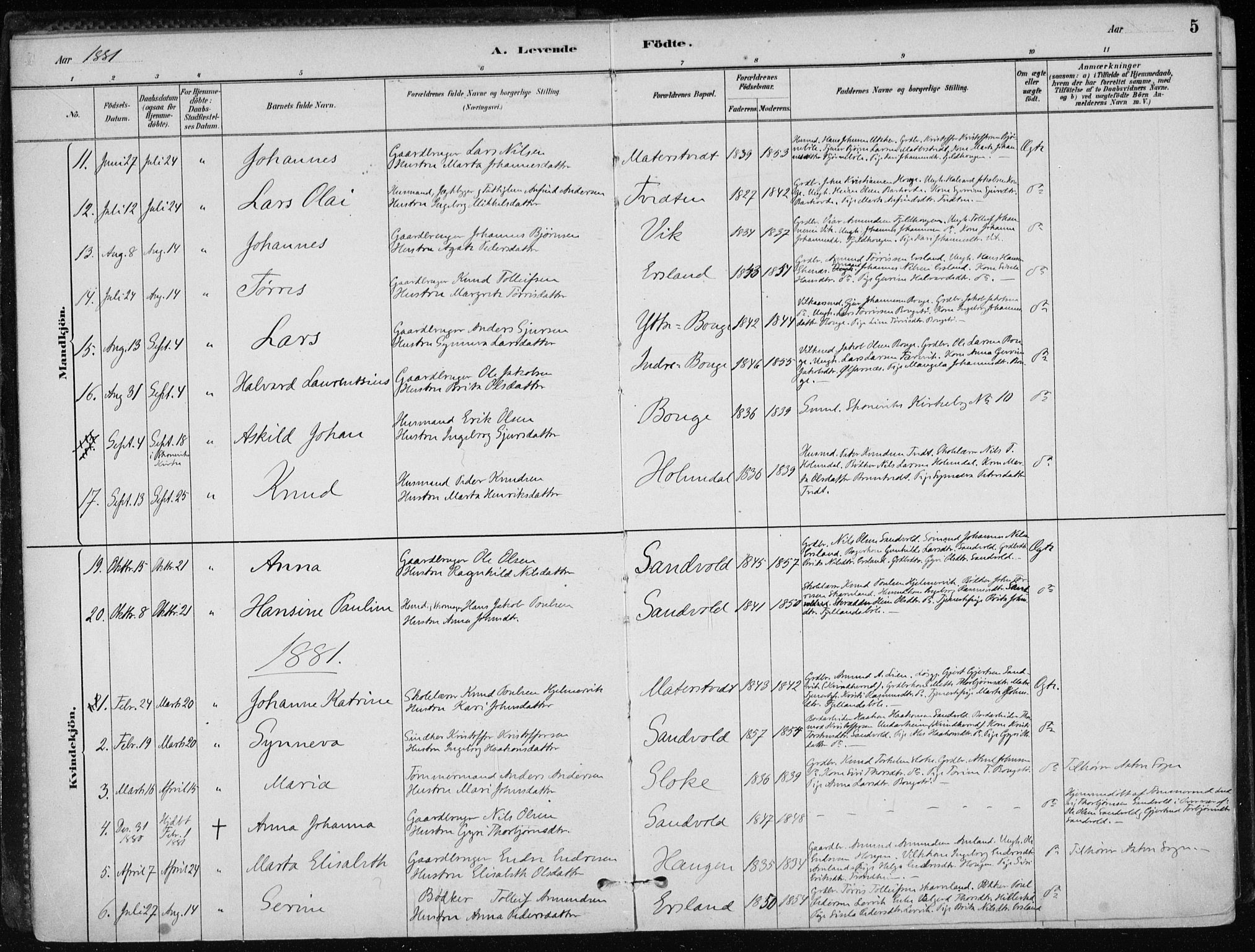 Skånevik sokneprestembete, SAB/A-77801/H/Haa: Parish register (official) no. C  1, 1879-1917, p. 5