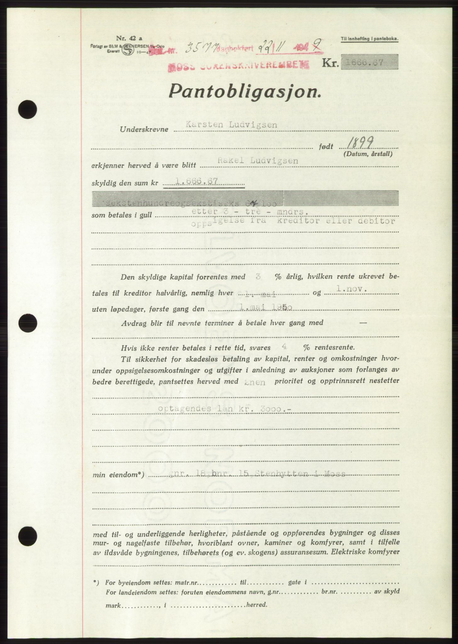 Moss sorenskriveri, SAO/A-10168: Mortgage book no. B23, 1949-1950, Diary no: : 3577/1949