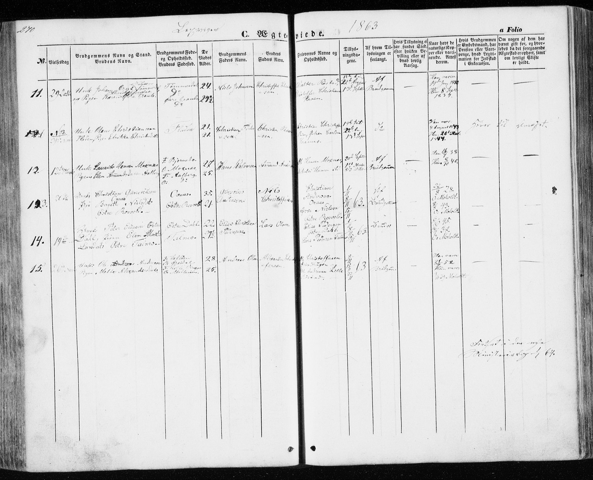 Ministerialprotokoller, klokkerbøker og fødselsregistre - Nord-Trøndelag, SAT/A-1458/701/L0008: Parish register (official) no. 701A08 /1, 1854-1863, p. 270