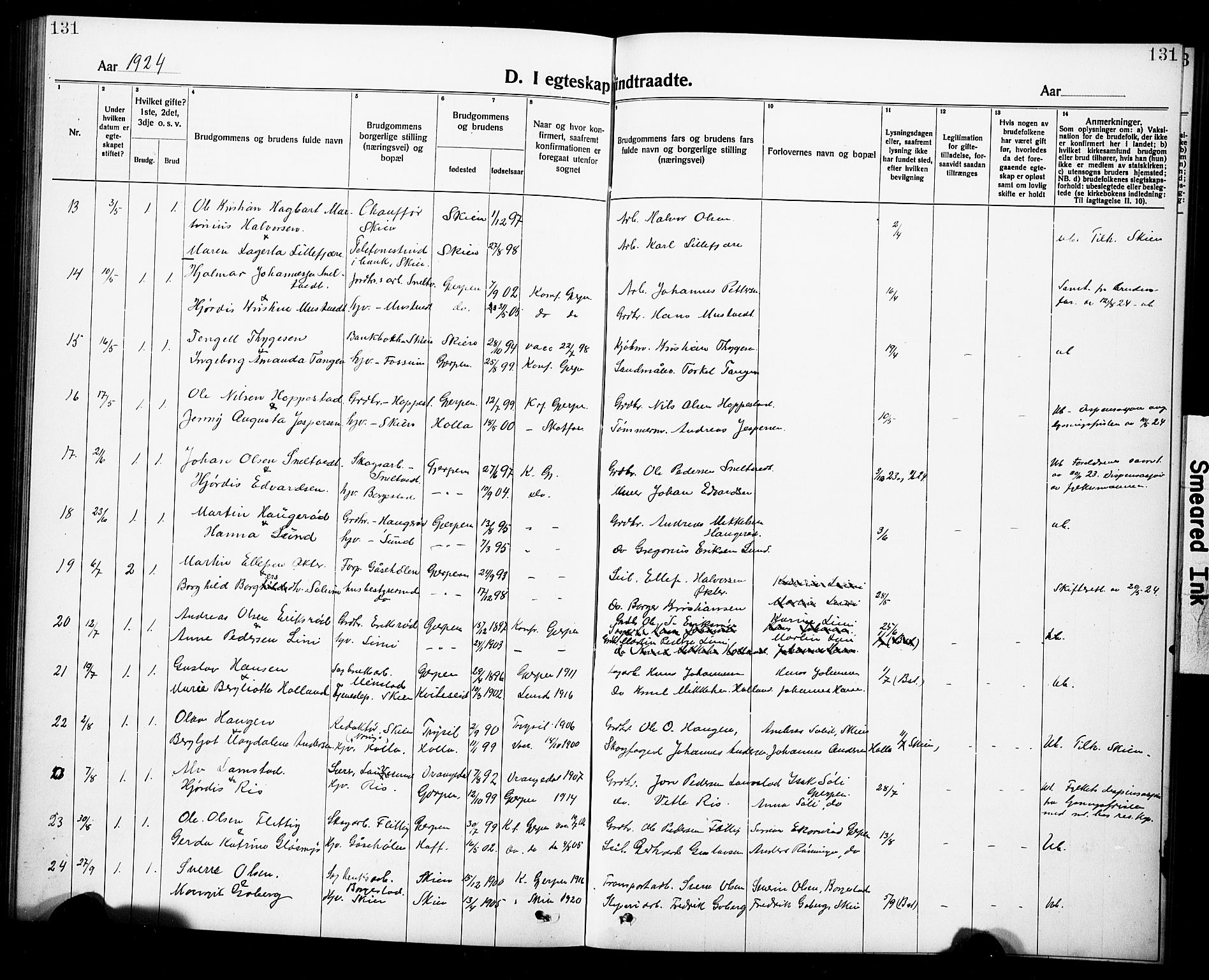 Gjerpen kirkebøker, AV/SAKO-A-265/G/Ga/L0004: Parish register (copy) no. I 4, 1920-1931, p. 131
