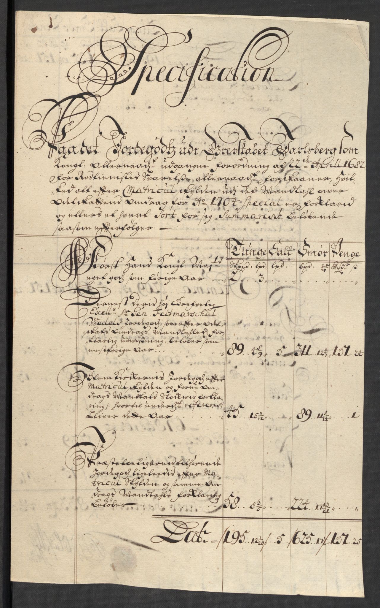 Rentekammeret inntil 1814, Reviderte regnskaper, Fogderegnskap, AV/RA-EA-4092/R32/L1871: Fogderegnskap Jarlsberg grevskap, 1703-1705, p. 222