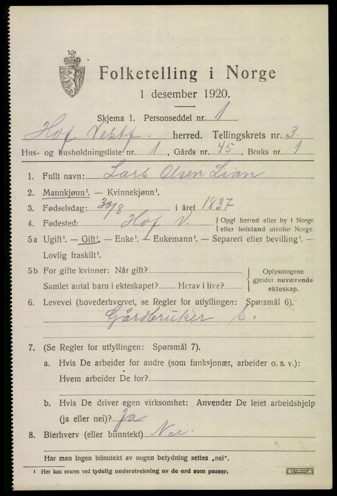 SAKO, 1920 census for Hof, 1920, p. 3873