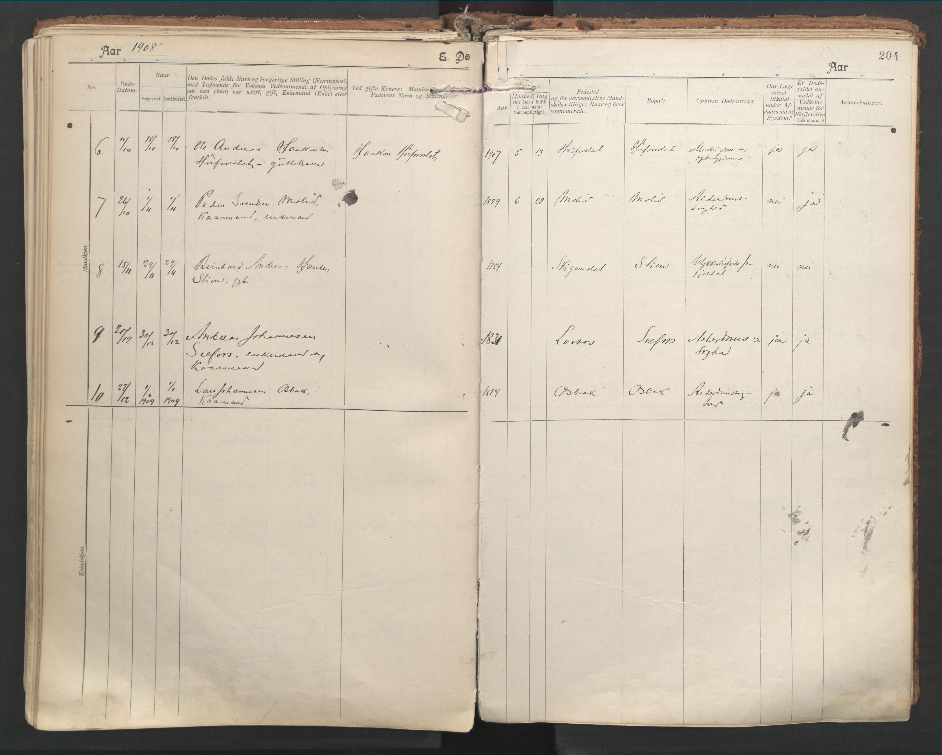 Ministerialprotokoller, klokkerbøker og fødselsregistre - Nordland, SAT/A-1459/846/L0647: Parish register (official) no. 846A05, 1902-1915, p. 204