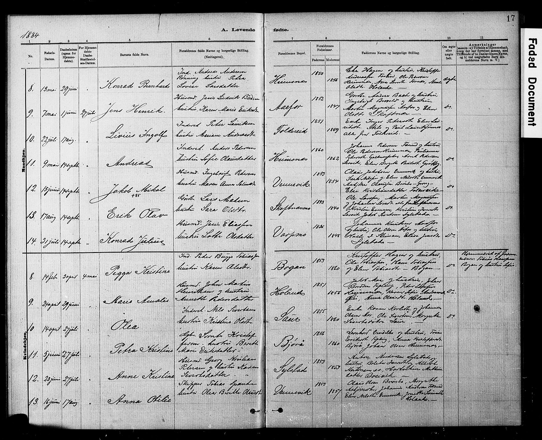 Ministerialprotokoller, klokkerbøker og fødselsregistre - Nord-Trøndelag, AV/SAT-A-1458/783/L0661: Parish register (copy) no. 783C01, 1878-1893, p. 17