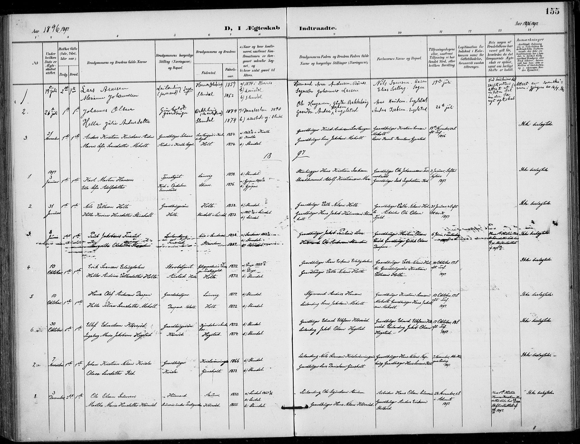 Siljan kirkebøker, AV/SAKO-A-300/F/Fa/L0003: Parish register (official) no. 3, 1896-1910, p. 155