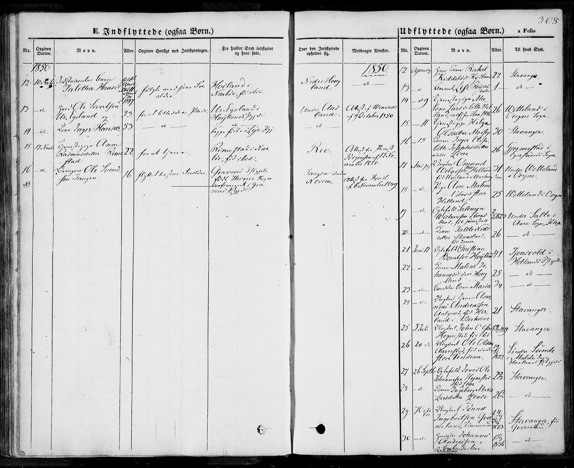 Lye sokneprestkontor, SAST/A-101794/001/30BA/L0006: Parish register (official) no. A 5.2, 1842-1855, p. 308