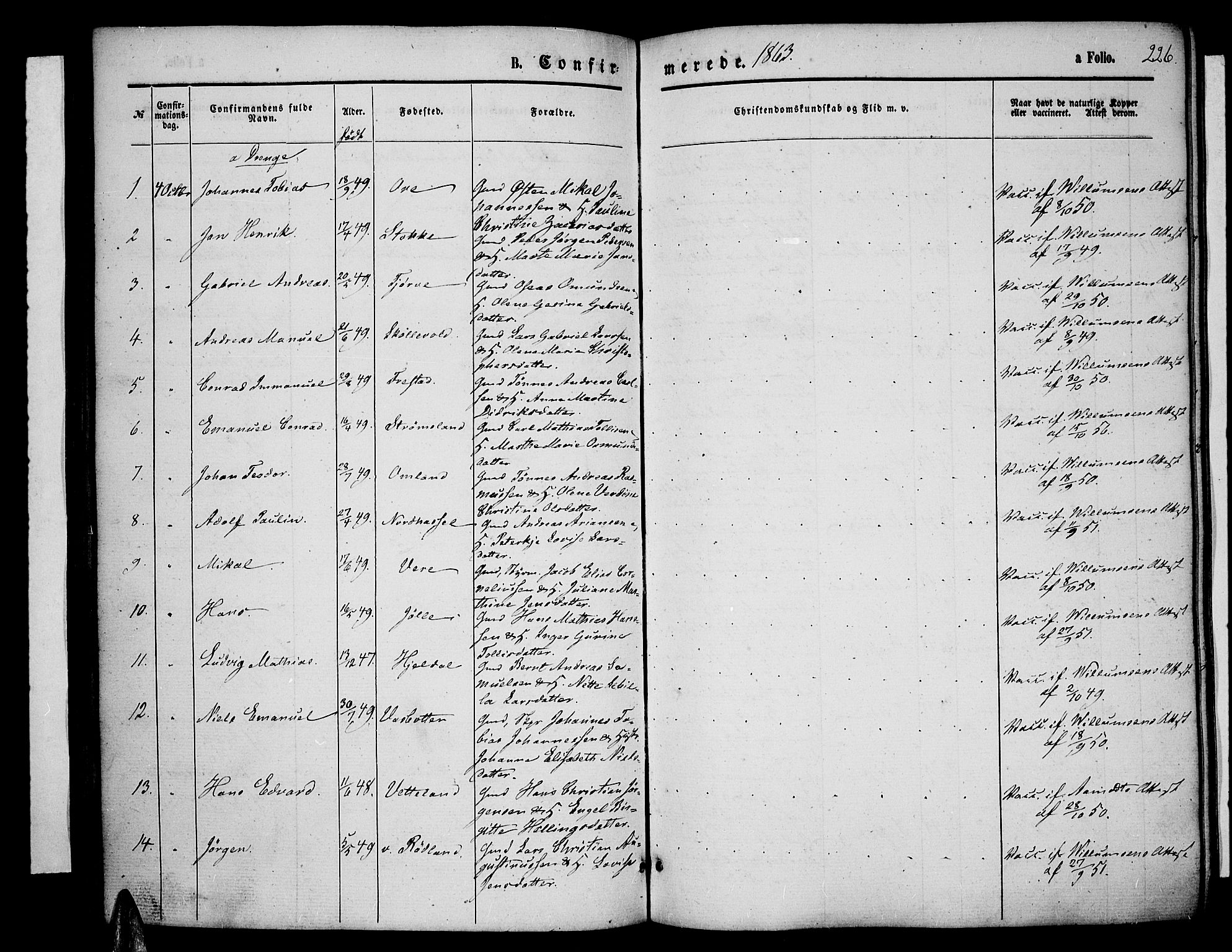 Lista sokneprestkontor, AV/SAK-1111-0027/F/Fb/L0003: Parish register (copy) no. B 3, 1862-1877, p. 226