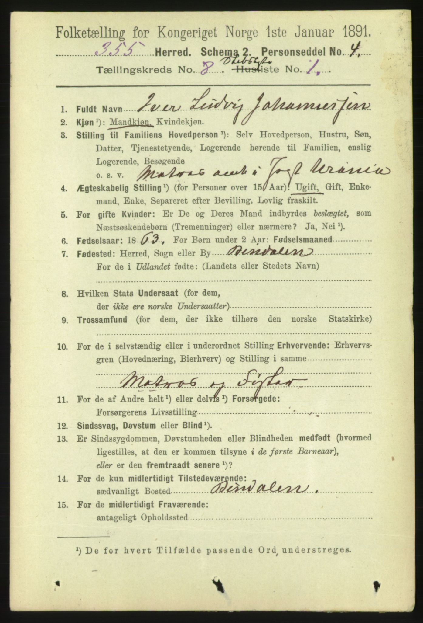 RA, 1891 census for 1632 Bjørnør, 1891, p. 3726