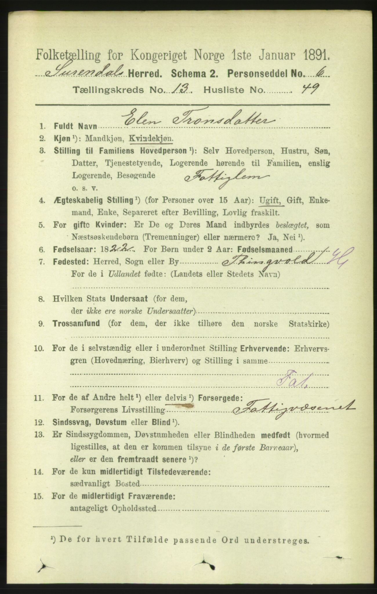 RA, 1891 census for 1566 Surnadal, 1891, p. 3443
