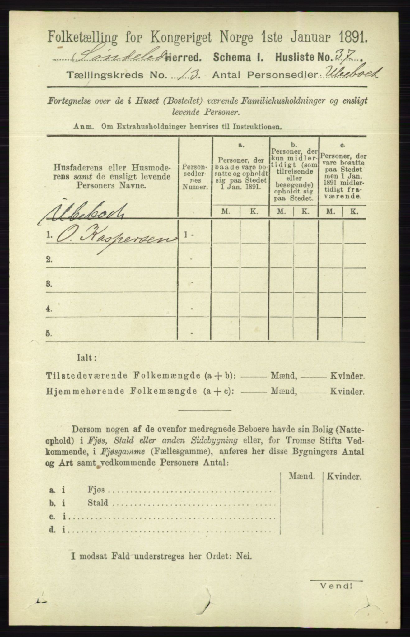 RA, 1891 census for 0913 Søndeled, 1891, p. 3902