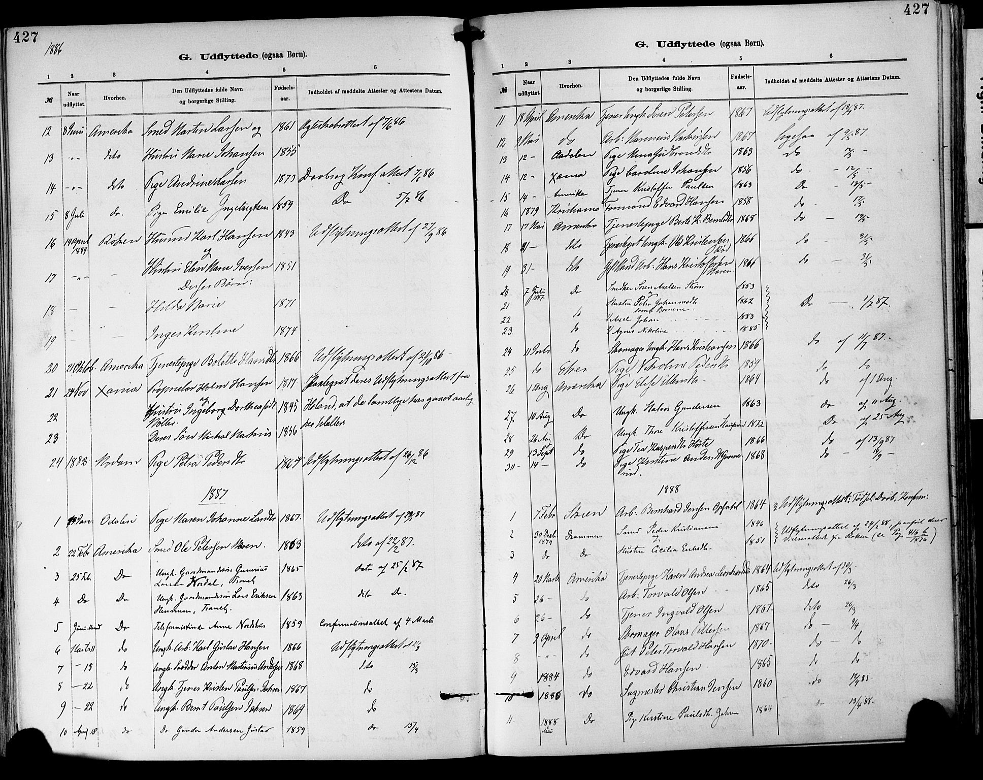 Lier kirkebøker, AV/SAKO-A-230/F/Fa/L0015: Parish register (official) no. I 15, 1883-1894, p. 427