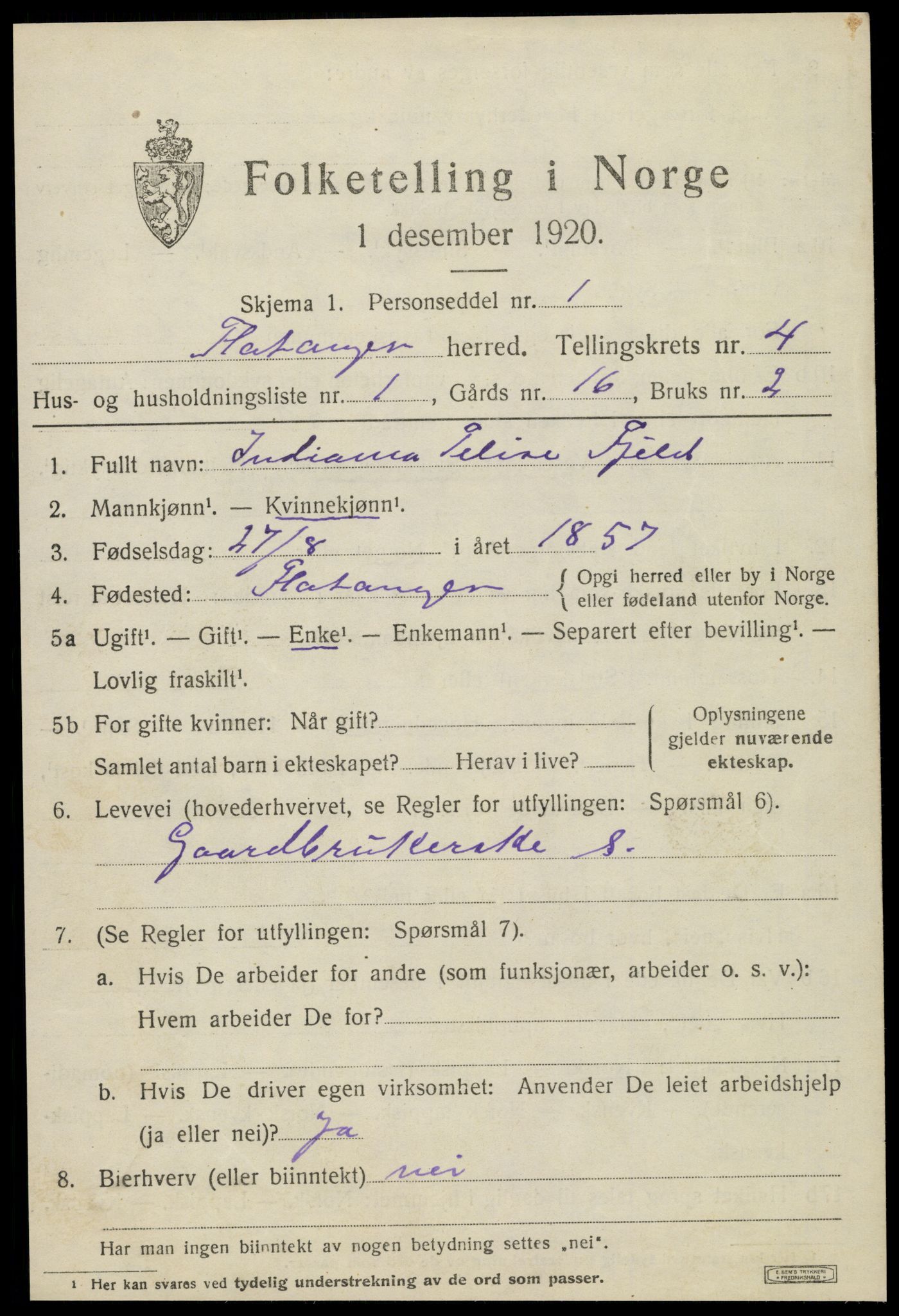 SAT, 1920 census for Flatanger, 1920, p. 2246