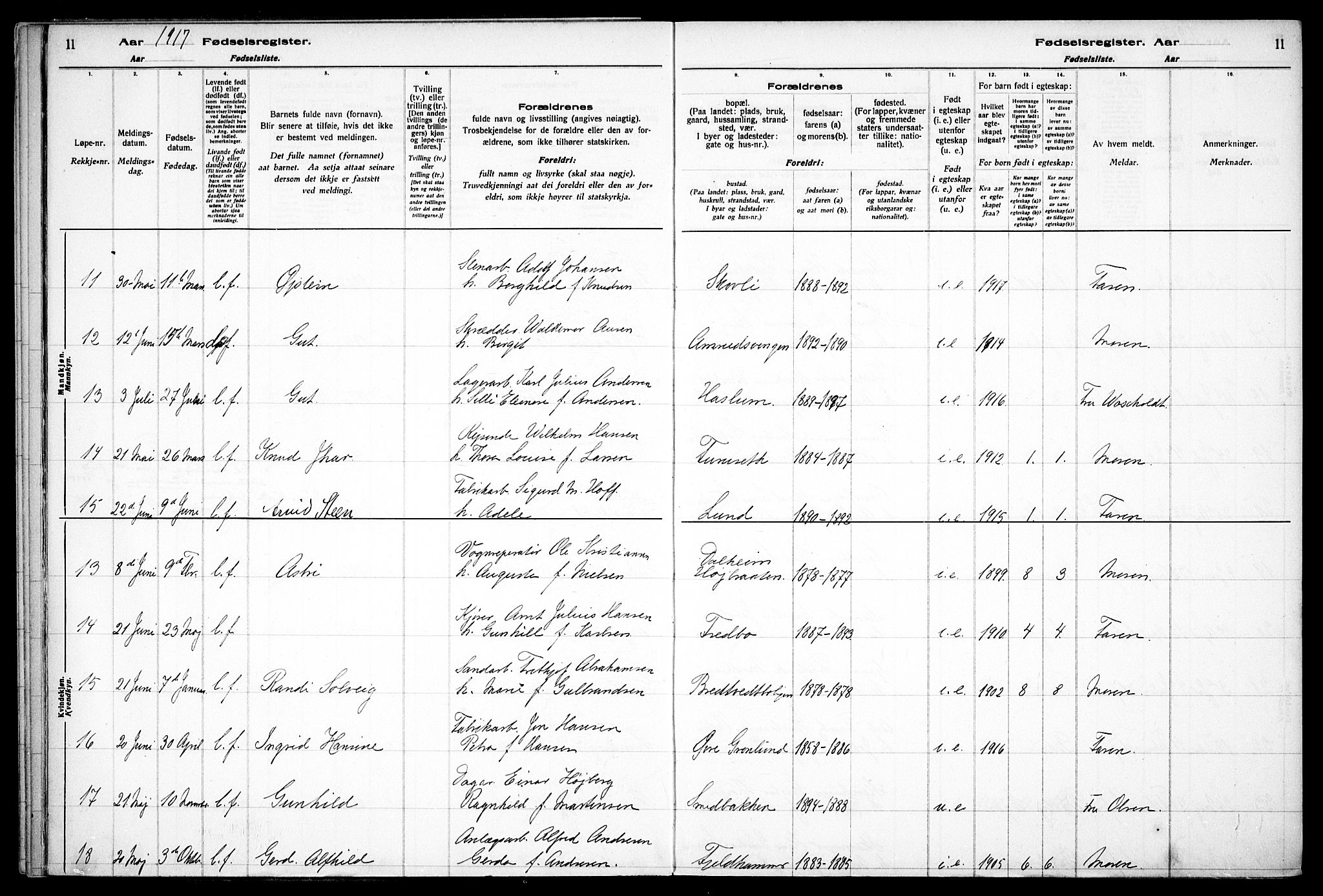 Østre Aker prestekontor Kirkebøker, AV/SAO-A-10840/J/Jb/L0001: Birth register no. II 1, 1916-1932, p. 11