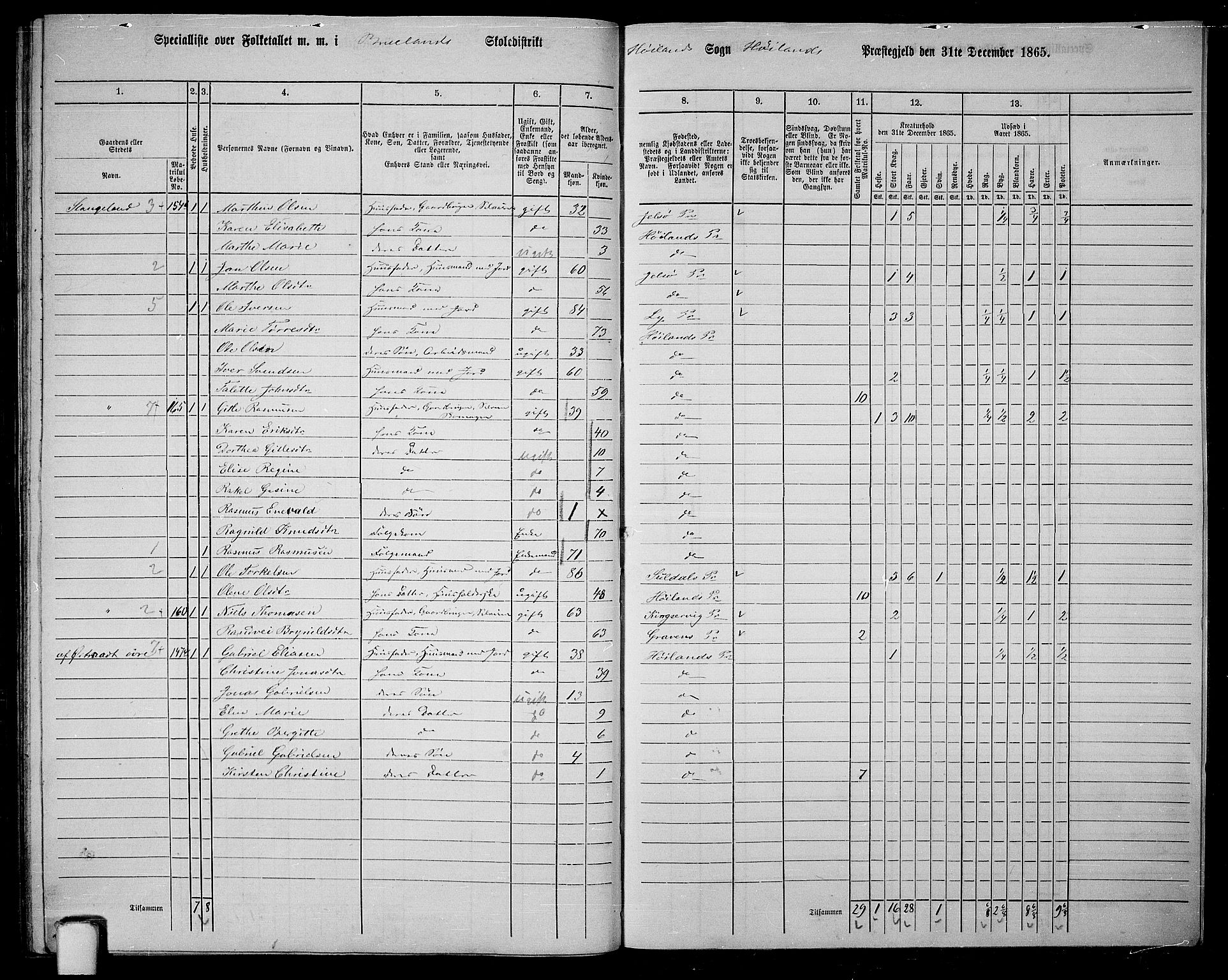 RA, 1865 census for Høyland, 1865, p. 142