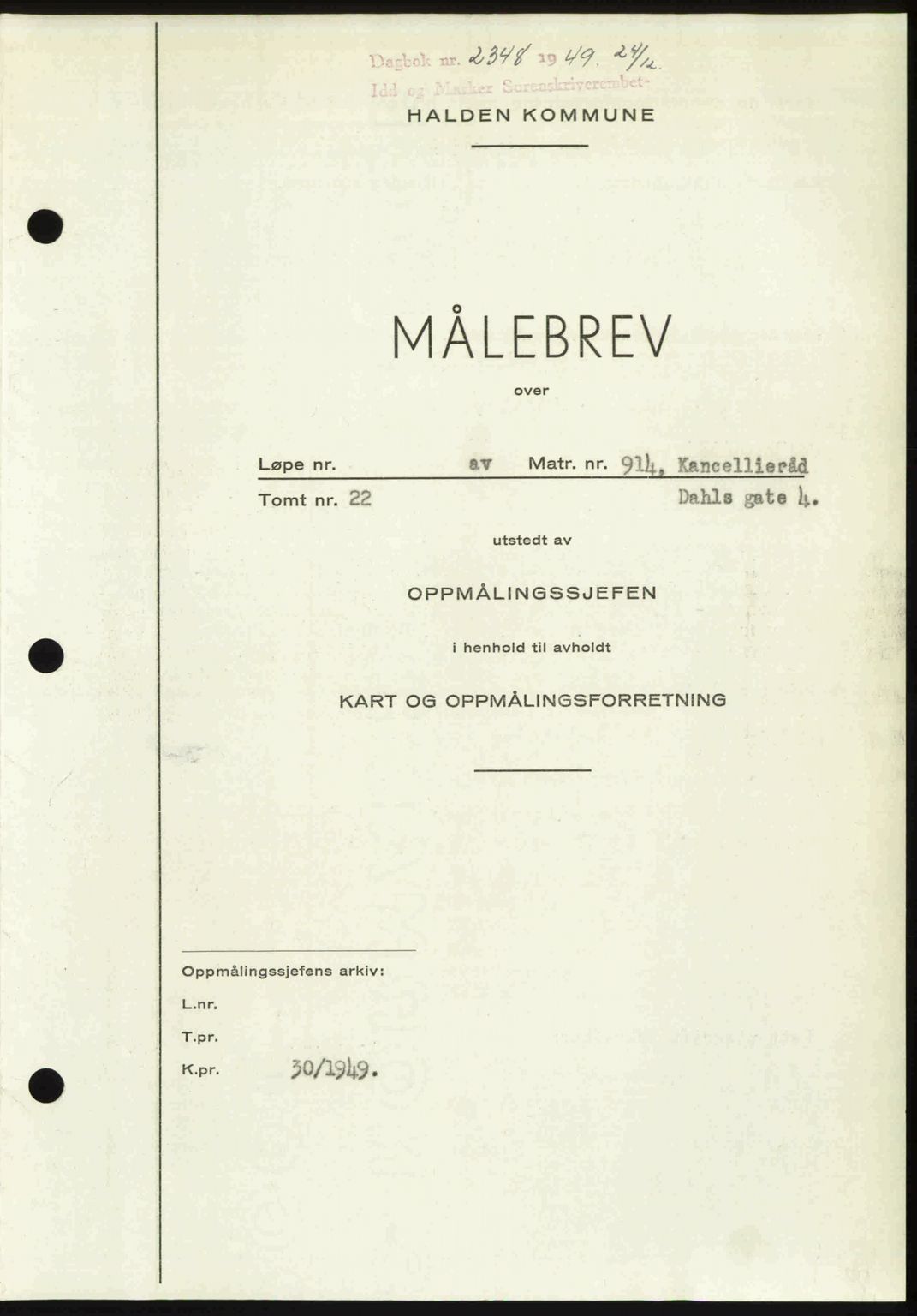 Idd og Marker sorenskriveri, AV/SAO-A-10283/G/Gb/Gbb/L0013: Mortgage book no. A13, 1949-1950, Diary no: : 2348/1949