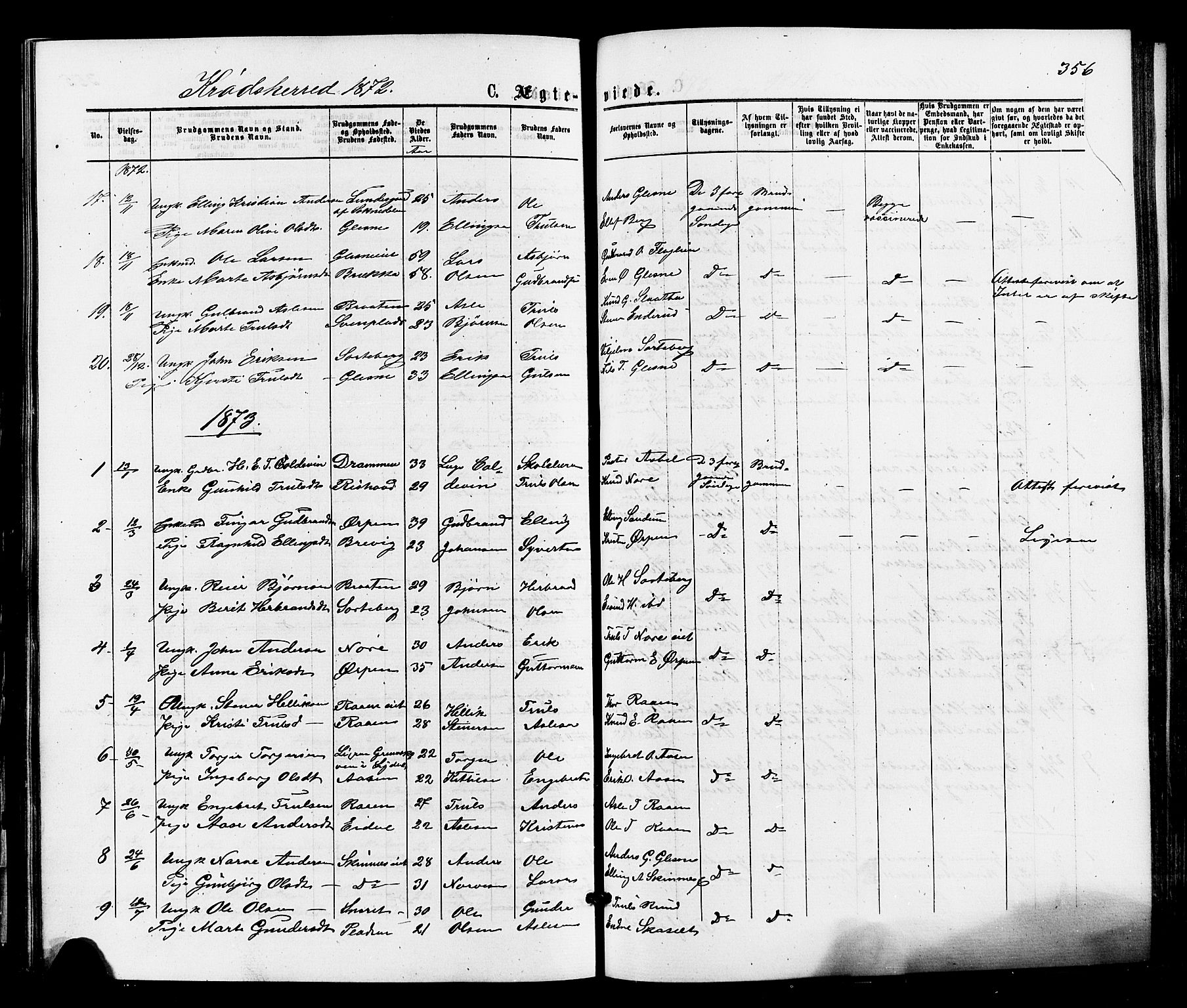 Sigdal kirkebøker, SAKO/A-245/F/Fa/L0010: Parish register (official) no. I 10 /2, 1872-1878, p. 356